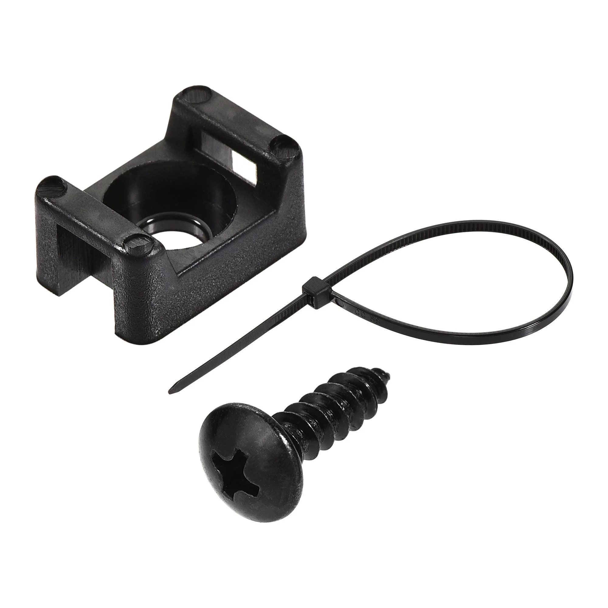 Uxcell 14.6mm x 10mm x 6.85mm Nylon Cable Fasten Clip with Screws and Ties Black 50 Set