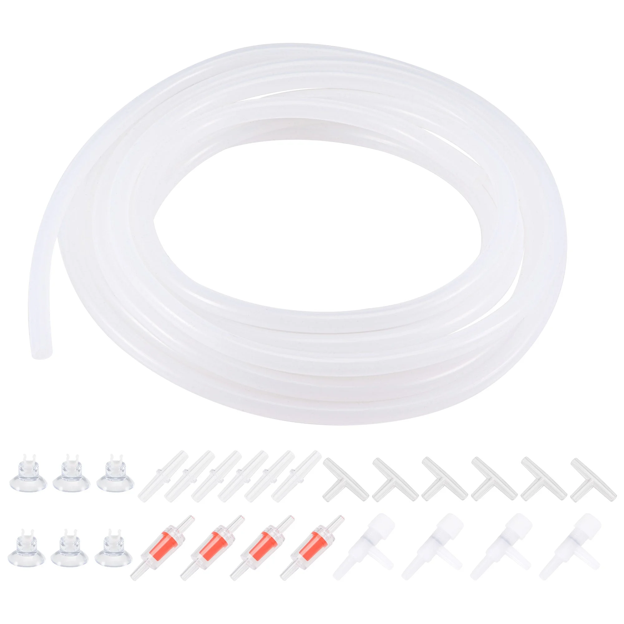 Silicone Tubing 4mm ID 6mm(1/4") OD 5m Aquarium Air Hose with Check Valves, Suction Cups, Connectors, Regulating Valve