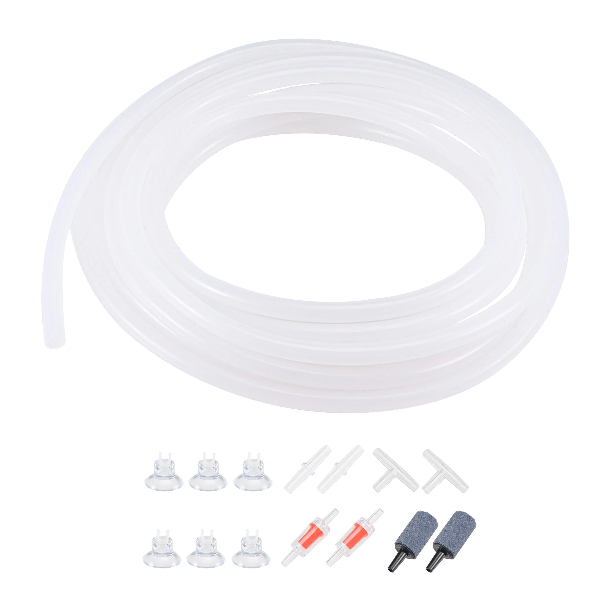 Silicone Tube 4mm ID for Aquarium with Check Valves, Suction Cups, Air Stone