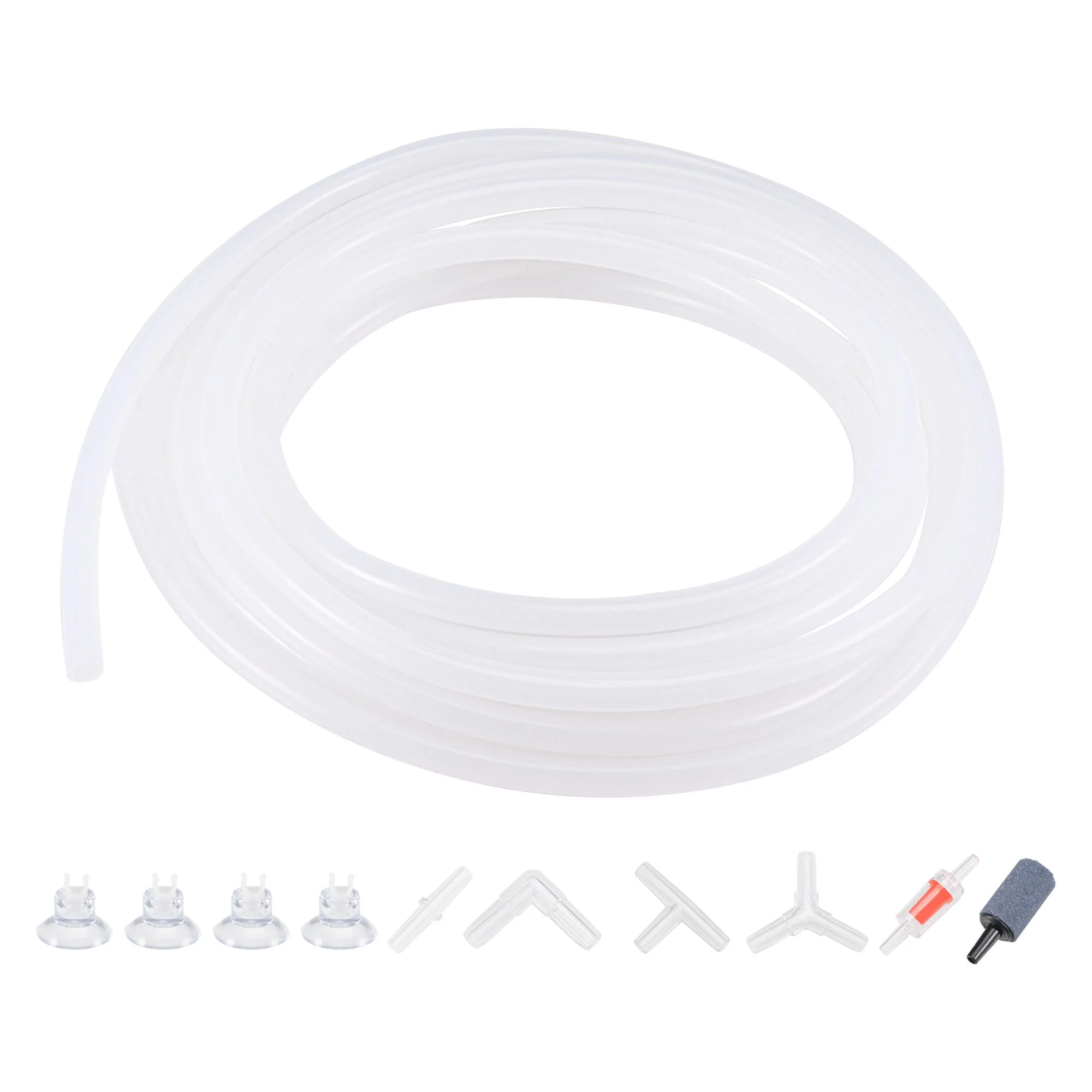Silicone Tubing 4mm ID 6mm(1/4") OD 5m for Aquarium with Check Valves, Suction Cups, Connectors, Air Stone