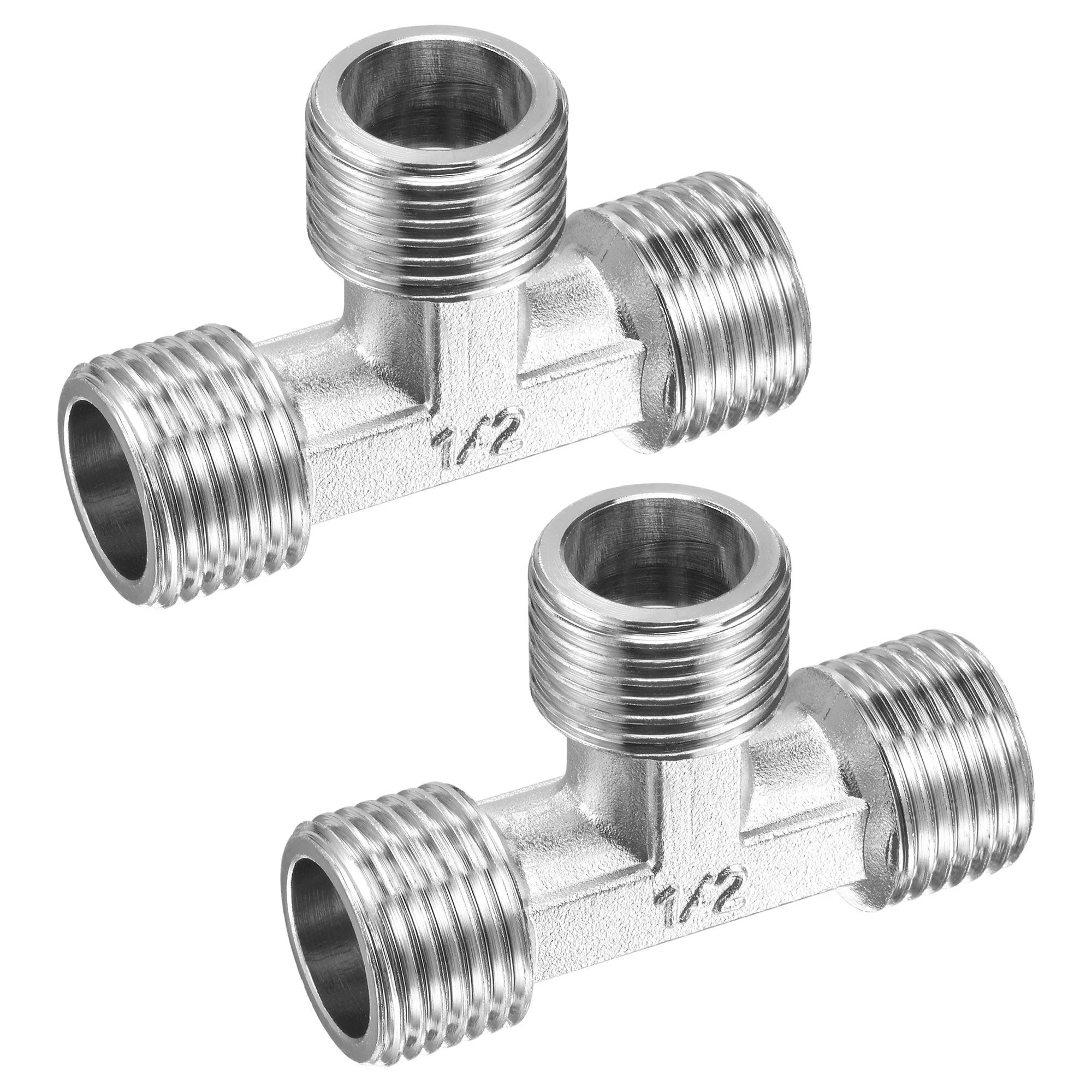 Pipe Fitting Tee G1/2 Male Thread 3 Way T Shape Hose Connector Adapter, Nickel-Plated Copper 2pcs