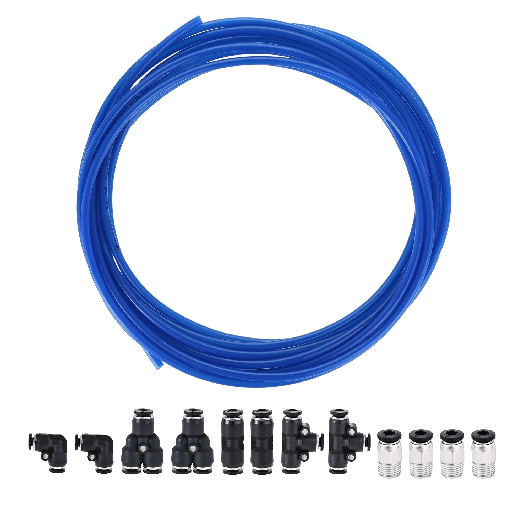 Pneumatic 4mm OD PU Air Hose Tubing Kit 5M Blue with Black Push to Connect Fittings