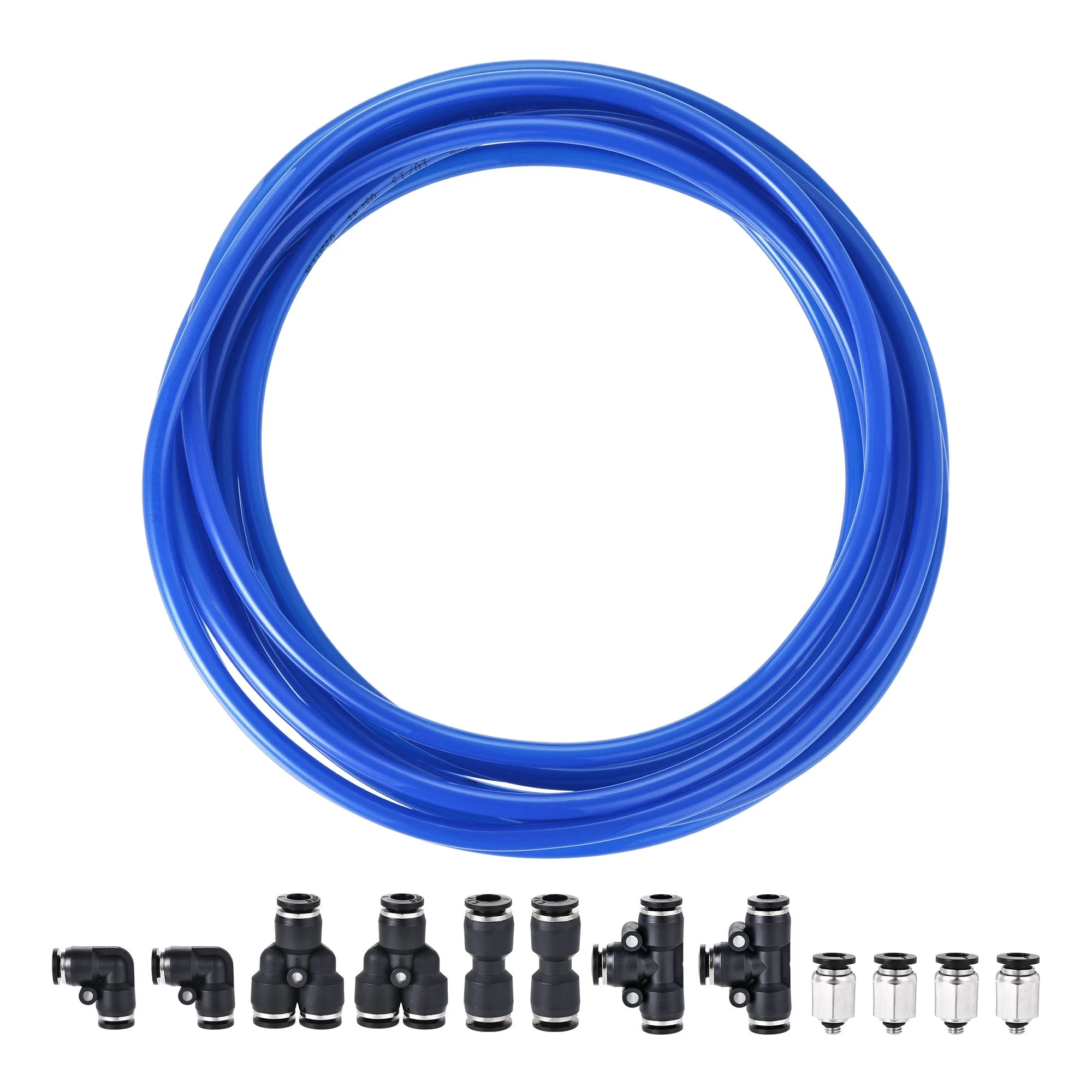 Pneumatic 6mm OD PU Air Hose Pipe Tube Kit 5M Blue with Push to Connect Fittings