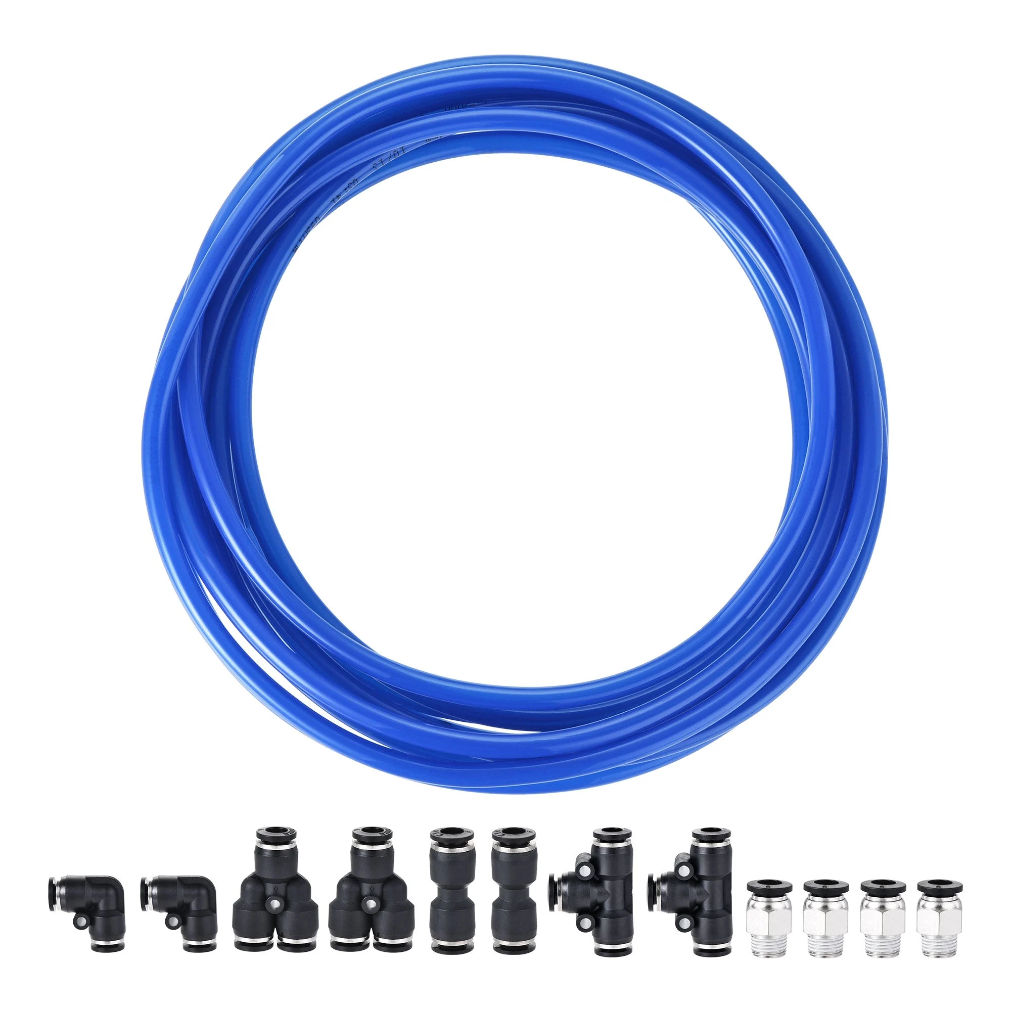 Pneumatic 6mm OD PU Air Hose Tubing Kit 5M Blue with Push to Connect Fittings