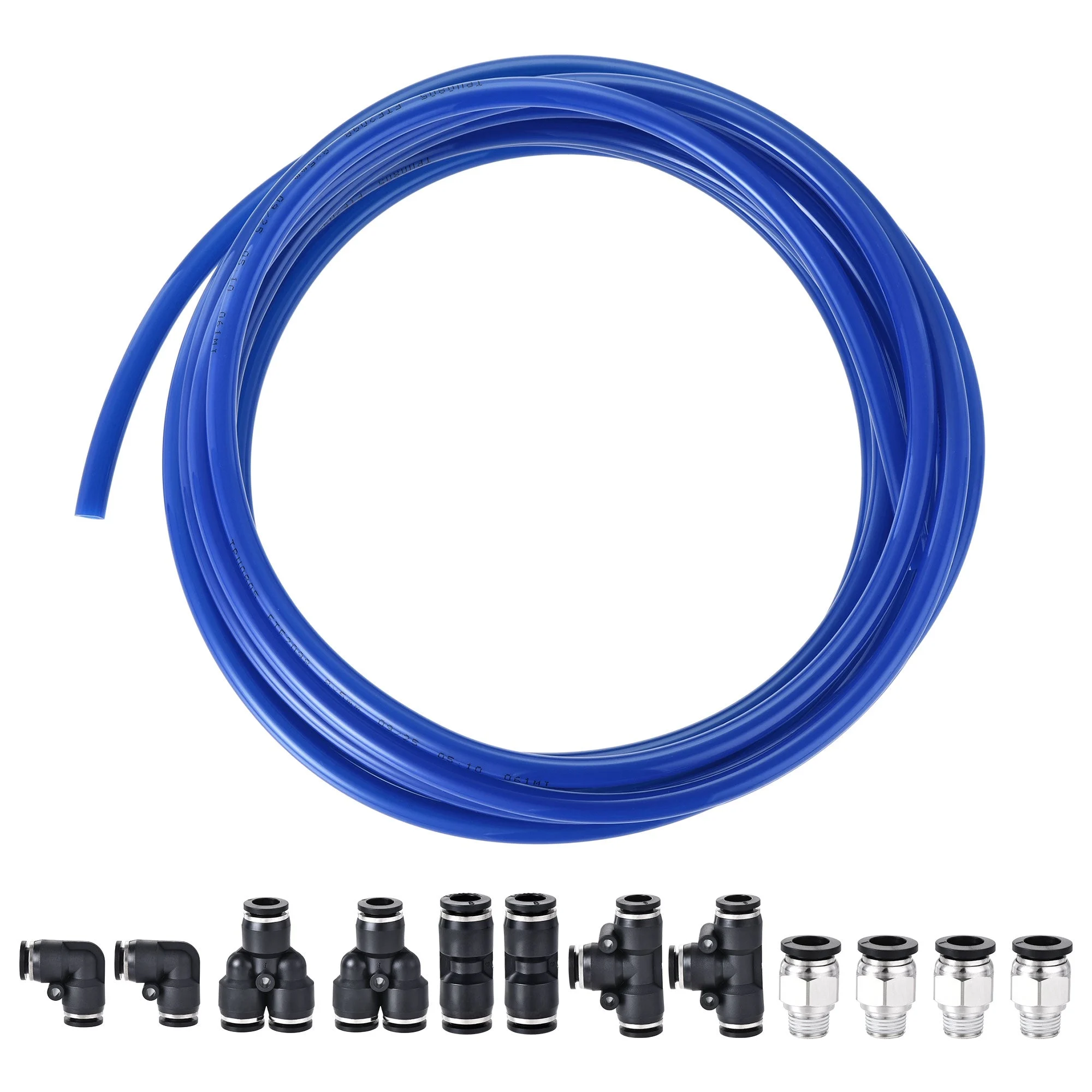 Pneumatic 8mm OD PU Air Hose Tubing Kit 5M Blue with Push to Connect Fittings