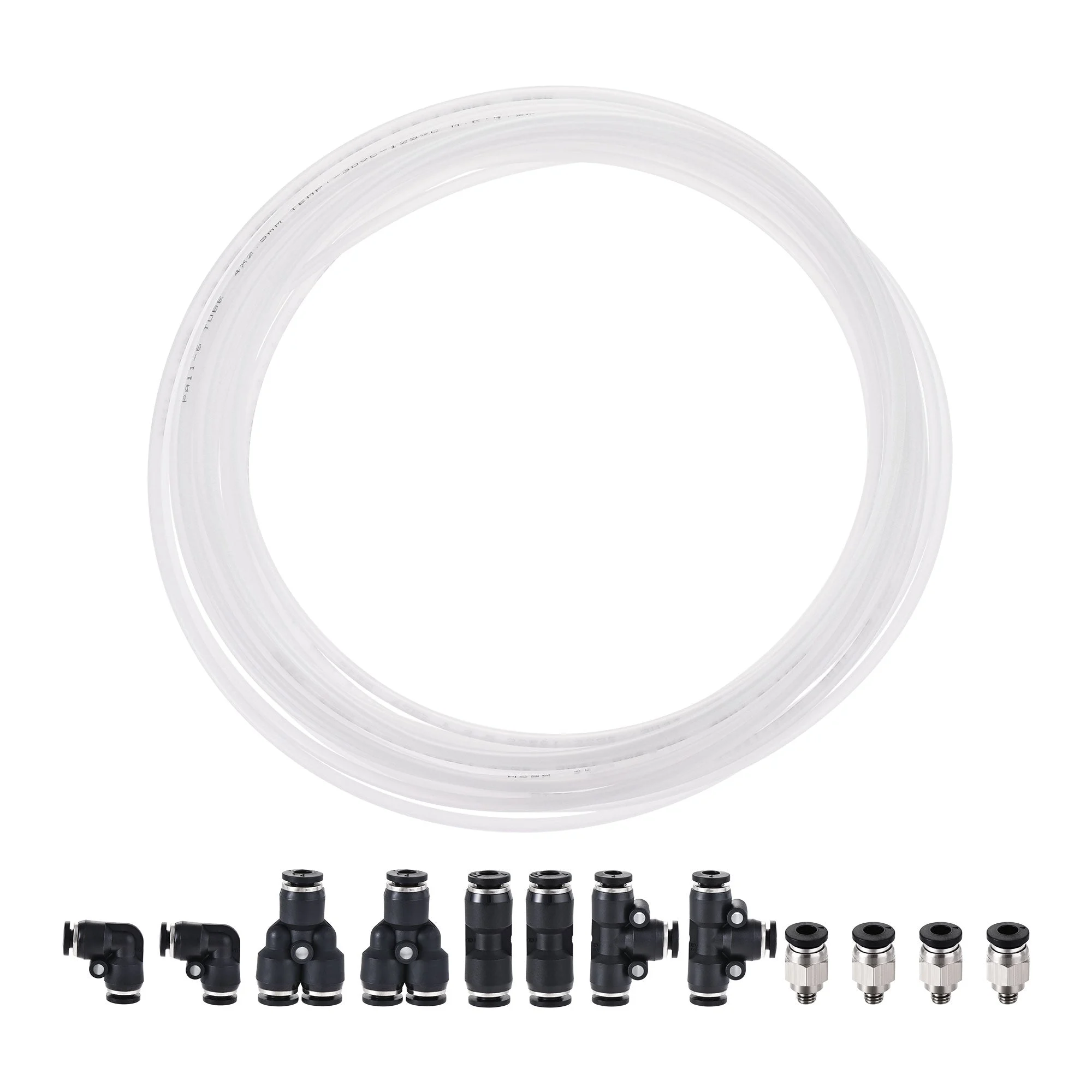 Pneumatic 4mm OD Nylon Air Hose Pipe Tube Kit 10M White with Push to Connect Fittings
