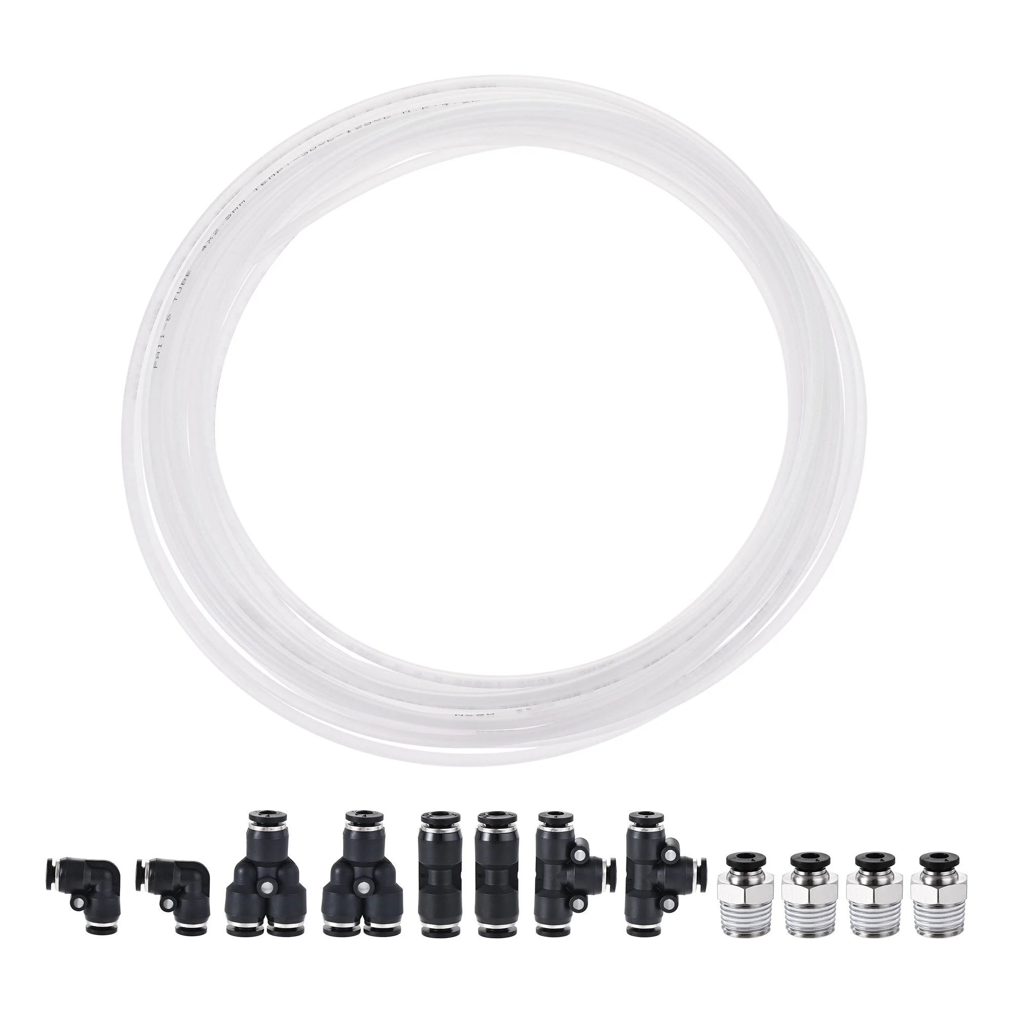 Pneumatic 4mm OD Nylon Air Hose Tubing Kit 10 Meters White with 12 Pcs Push to Connect Fittings