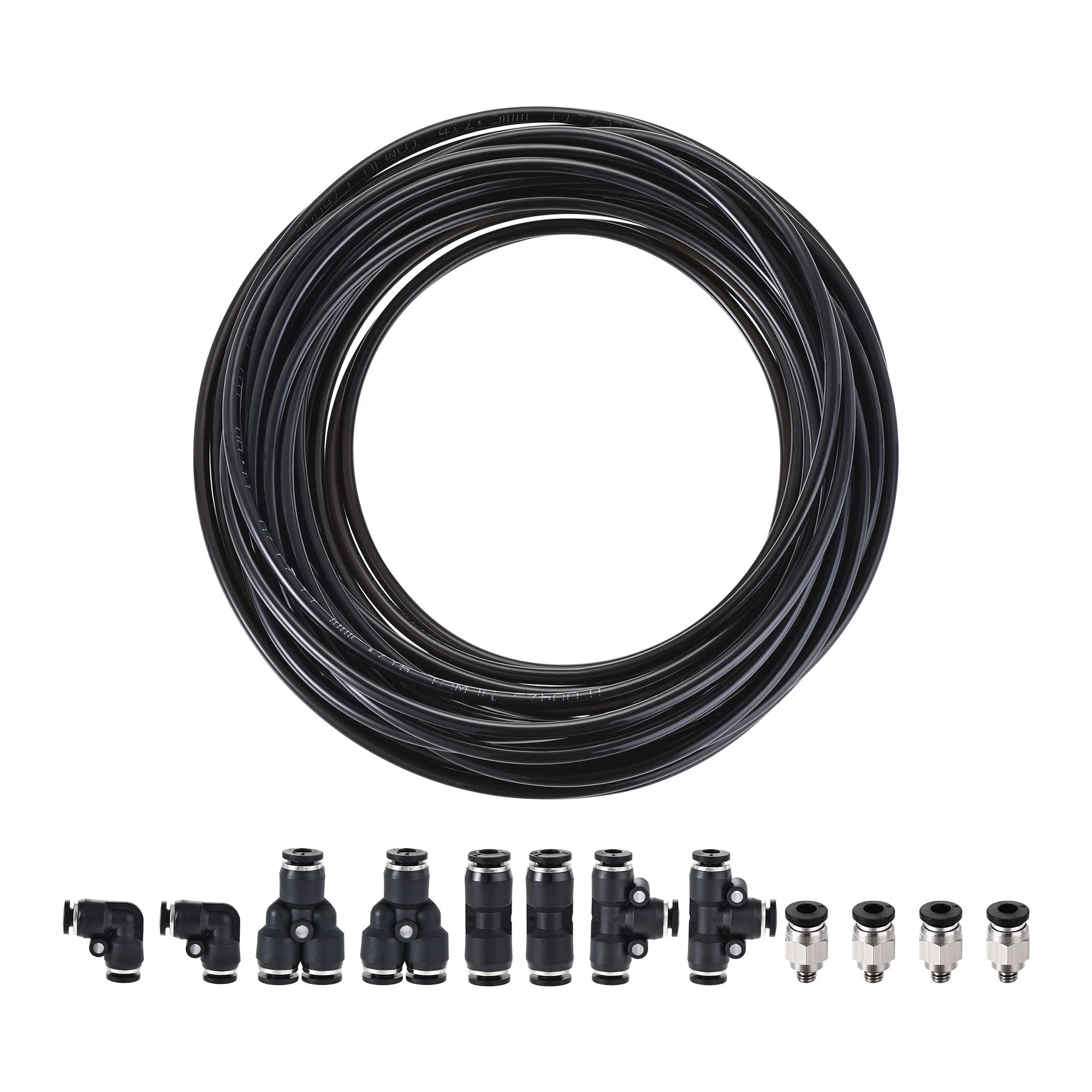 Pneumatic 4mm OD PU Air Hose Pipe Tube Kit 10M Black with Push to Connect Fittings
