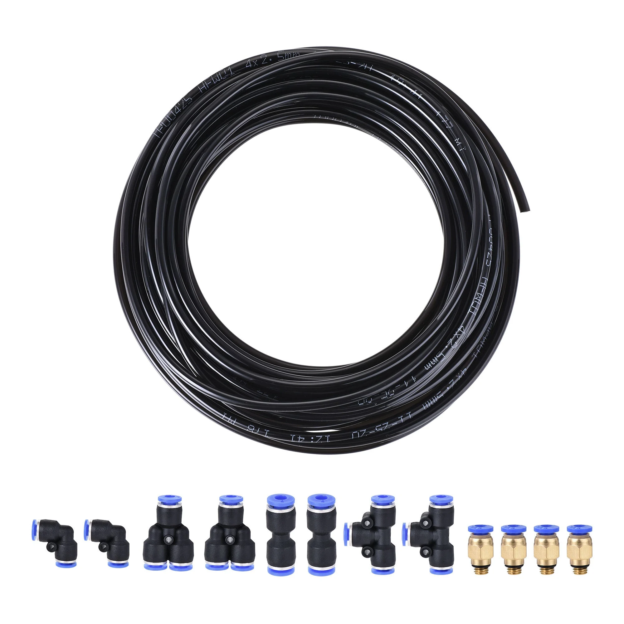 Pneumatic PU Air Tubing Kit with Push to Connect Fittings for Air Hose Line Pipe 4mm OD 10 Meters Black