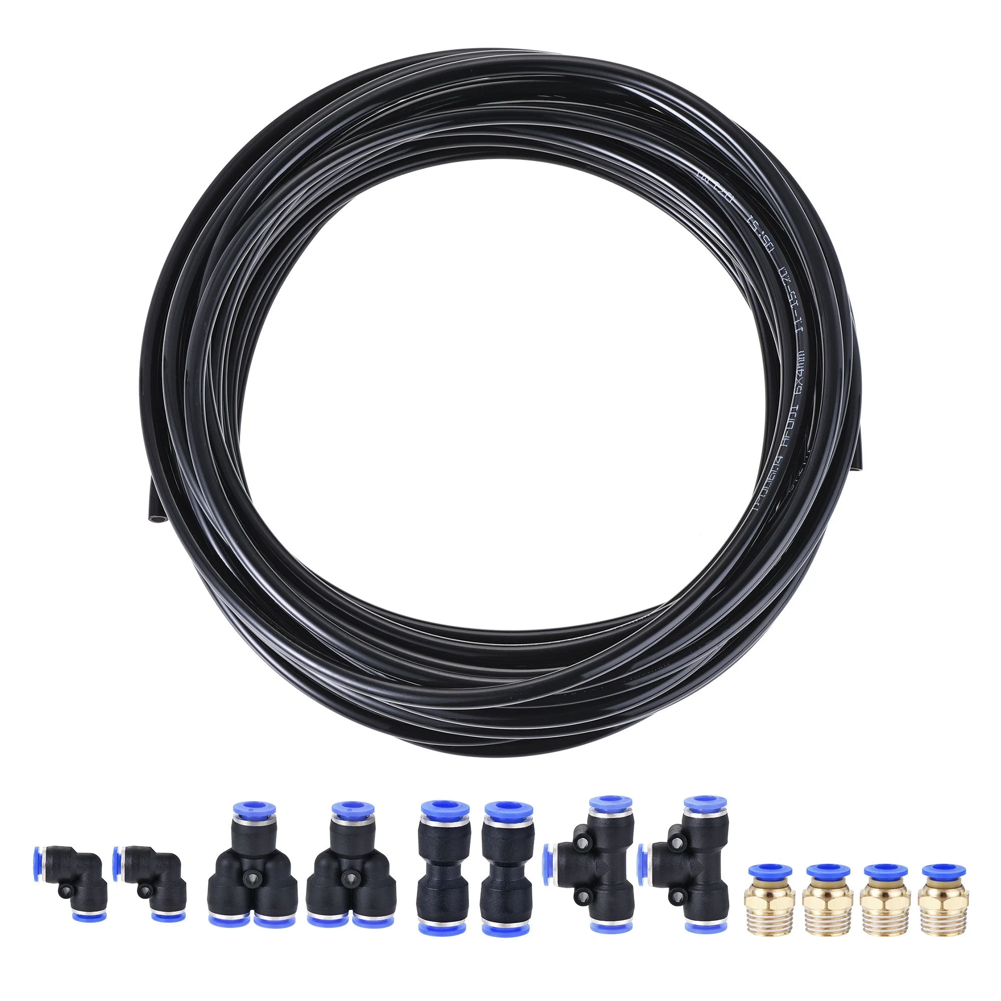 Pneumatic PU Air Tubing Kit with Push to Connect Fittings for Air Hose Line Pipe 6mm OD 10 Meters Black
