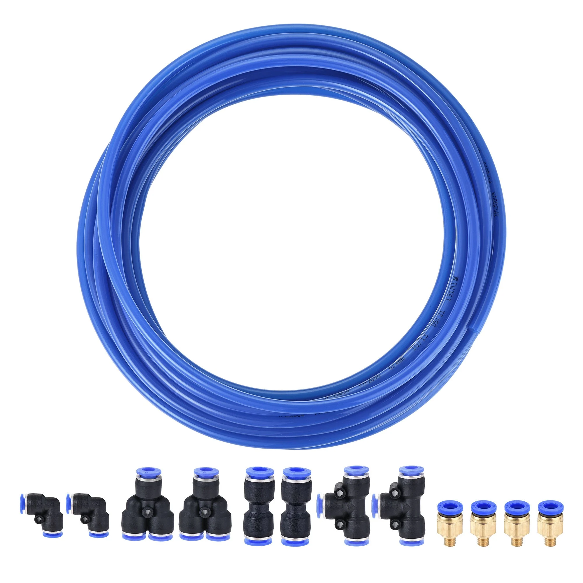 Pneumatic PU Air Tubing Kit with Push to Connect Fittings for Air Hose Line Pipe 6mm OD 10 Meters Blue