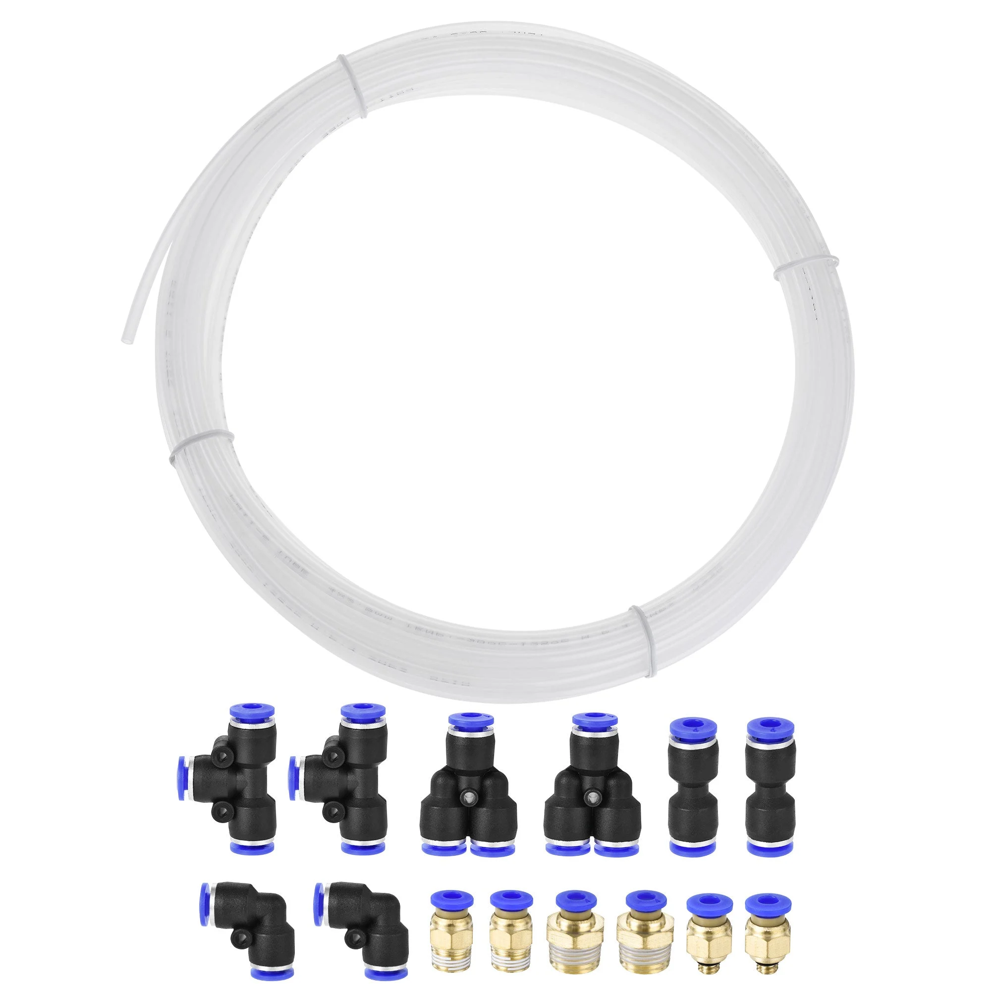 Pneumatic 4mm OD Nylon Air Hose Tubing Kit 10 Meters White with 14 Pcs Push to Connect Fittings