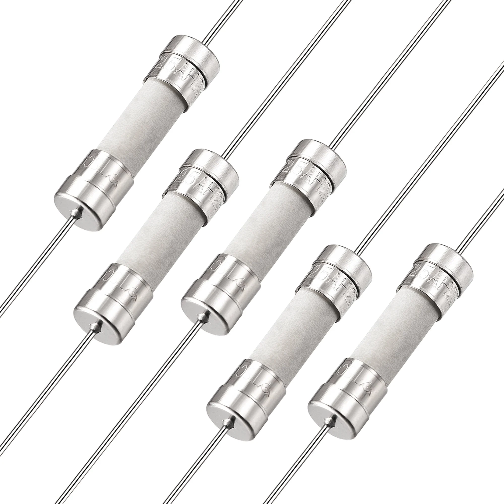 Slow Blow Fuse Time Delay Lead Wire Ceramic Fuses 5mm x 20mm 250V 5Pcs