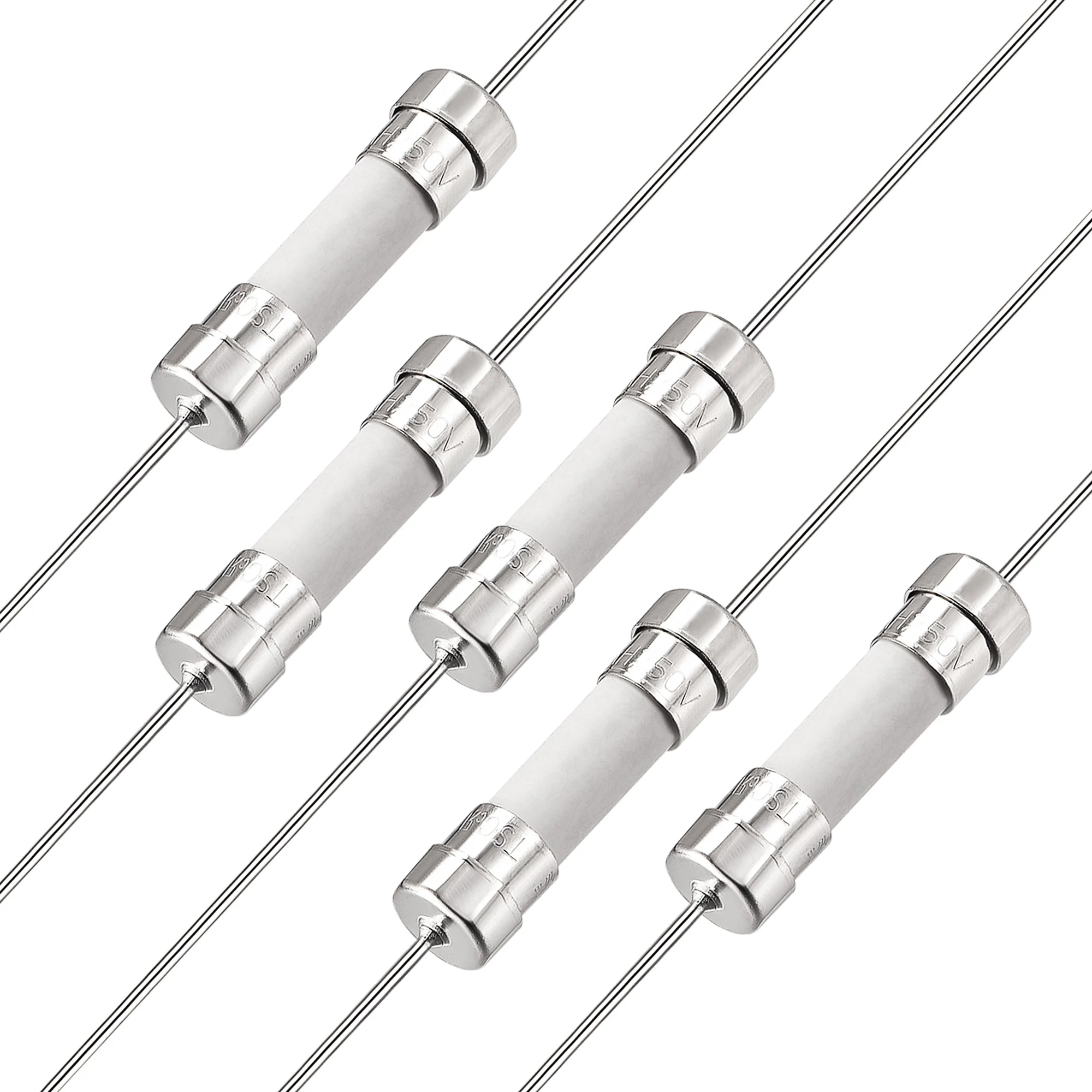 Slow Blow Fuse Time Delay Lead Wire Ceramic Fuses 5mm x 20mm 250V T6.3A 5Pcs