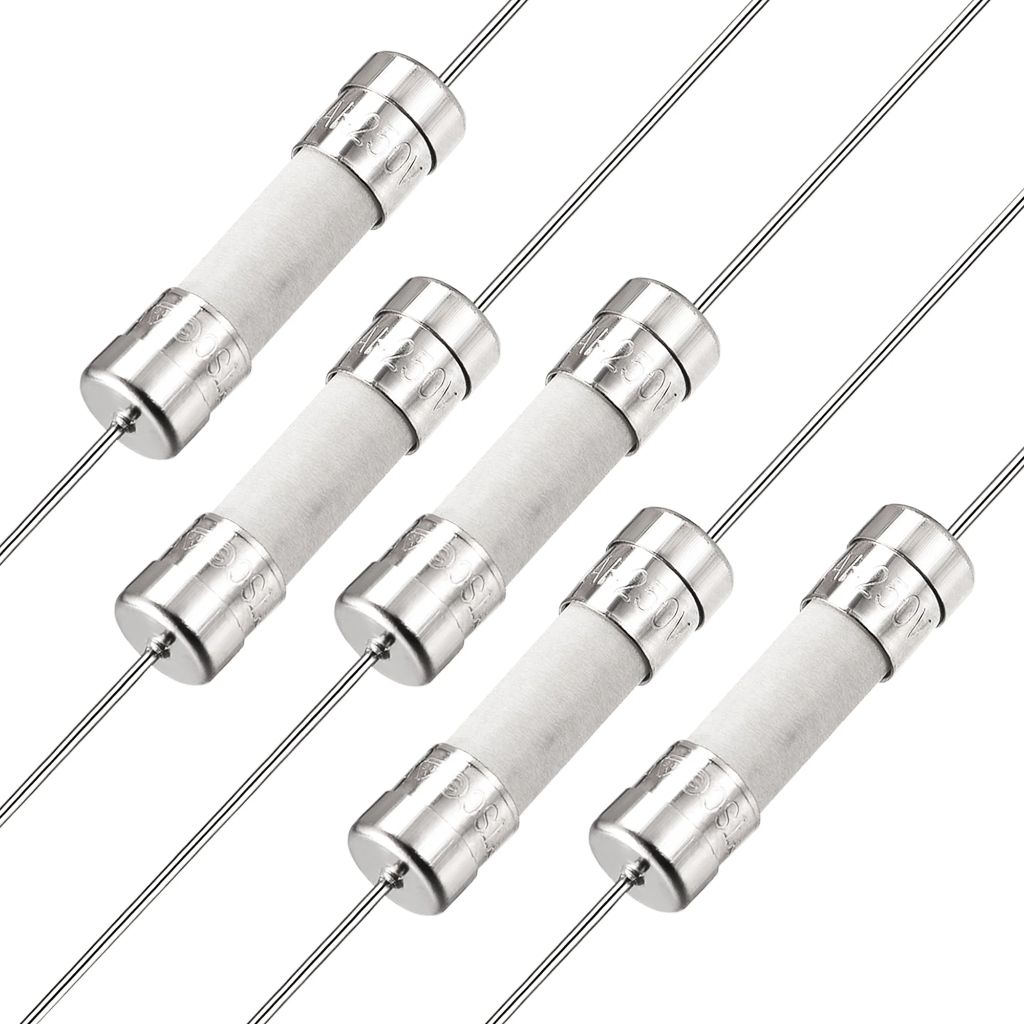 Slow Blow Fuse Time Delay Lead Wire Ceramic Fuses 5mm x 20mm 250V T0.5A 5Pcs