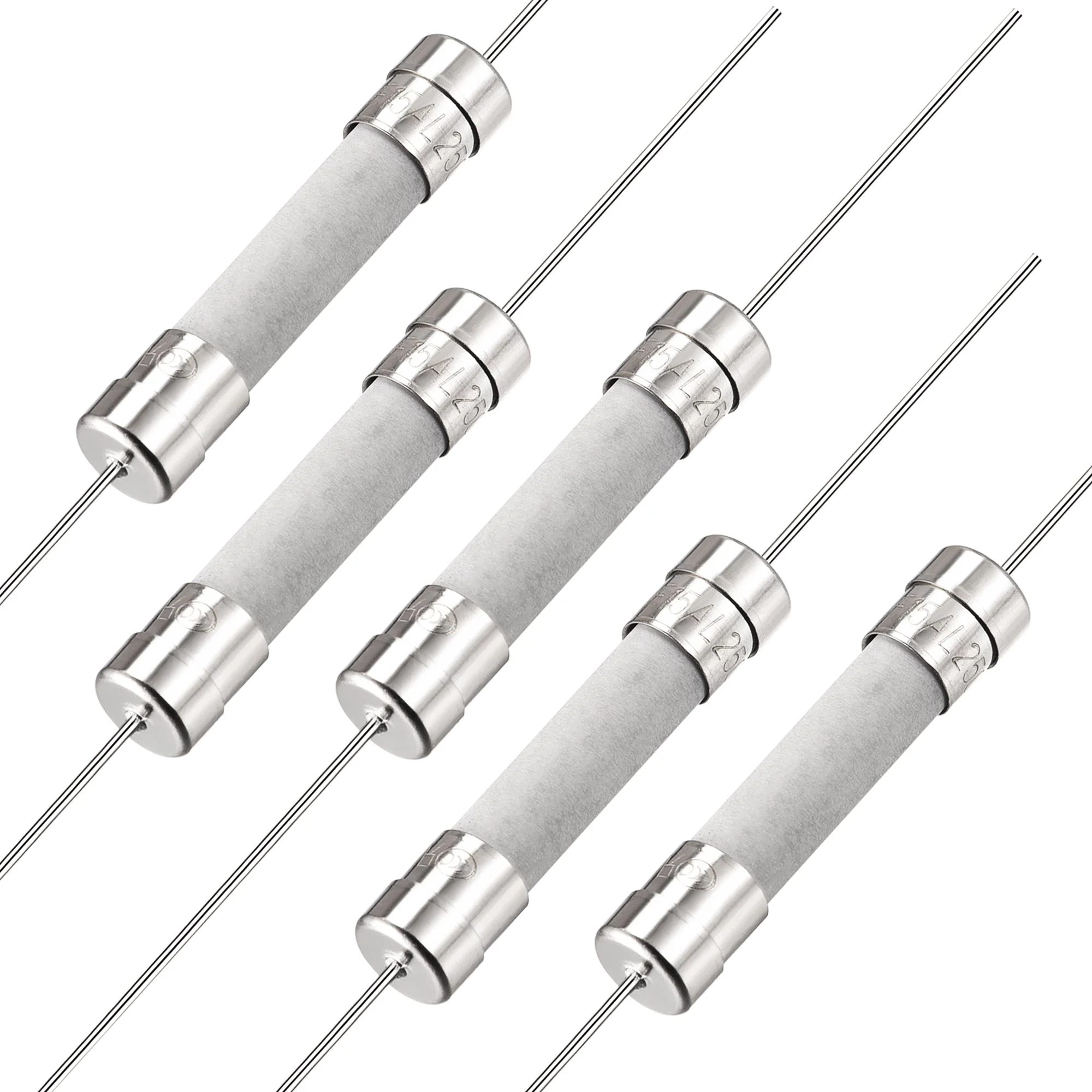 Fast Blow Fuse Lead Wire Ceramic Fuses 6mm x 32mm 250V F15A 5Pcs