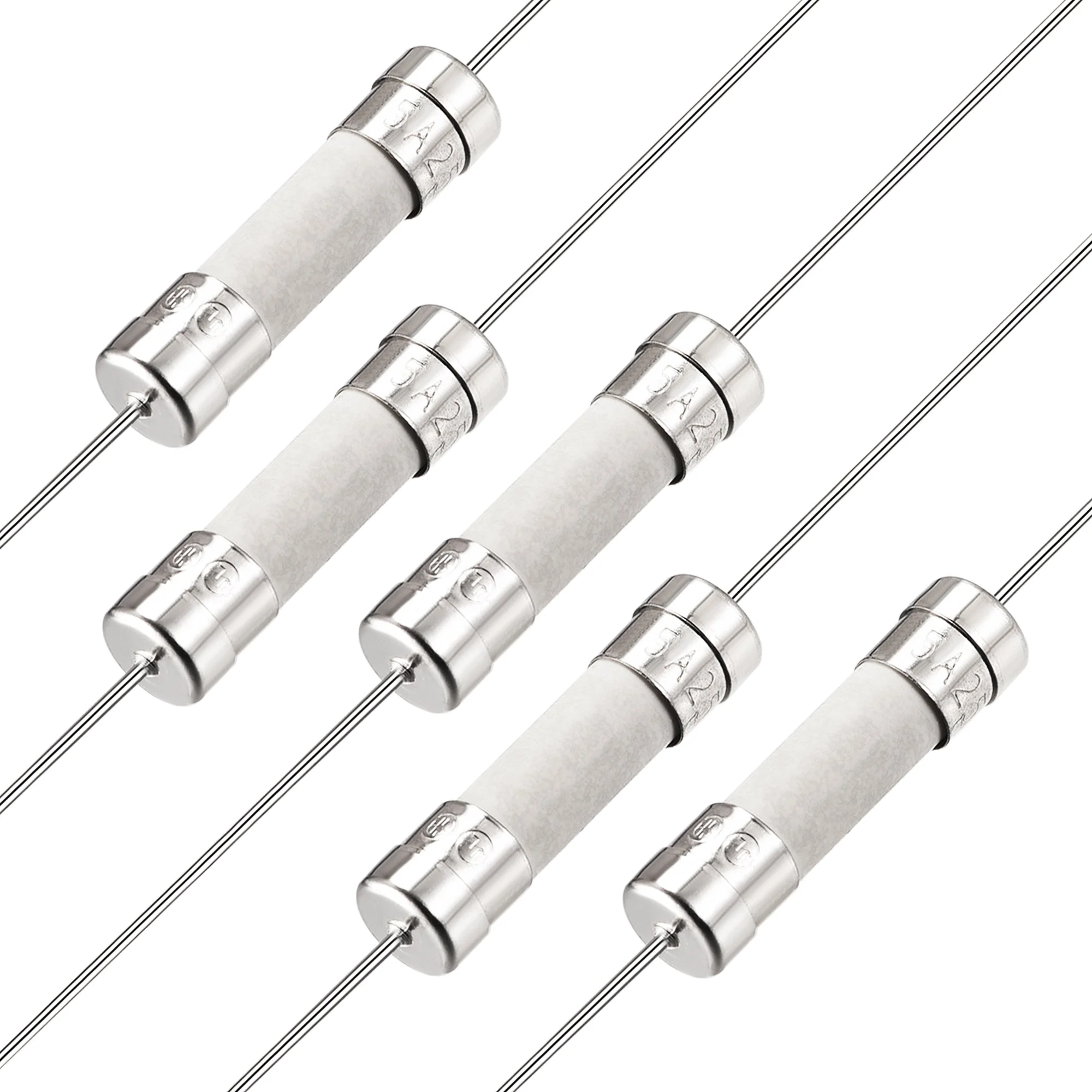 Fast Blow Fuse Lead Wire Ceramic Fuses 5mm x 20mm 250V F5A 95mm Length 5Pcs