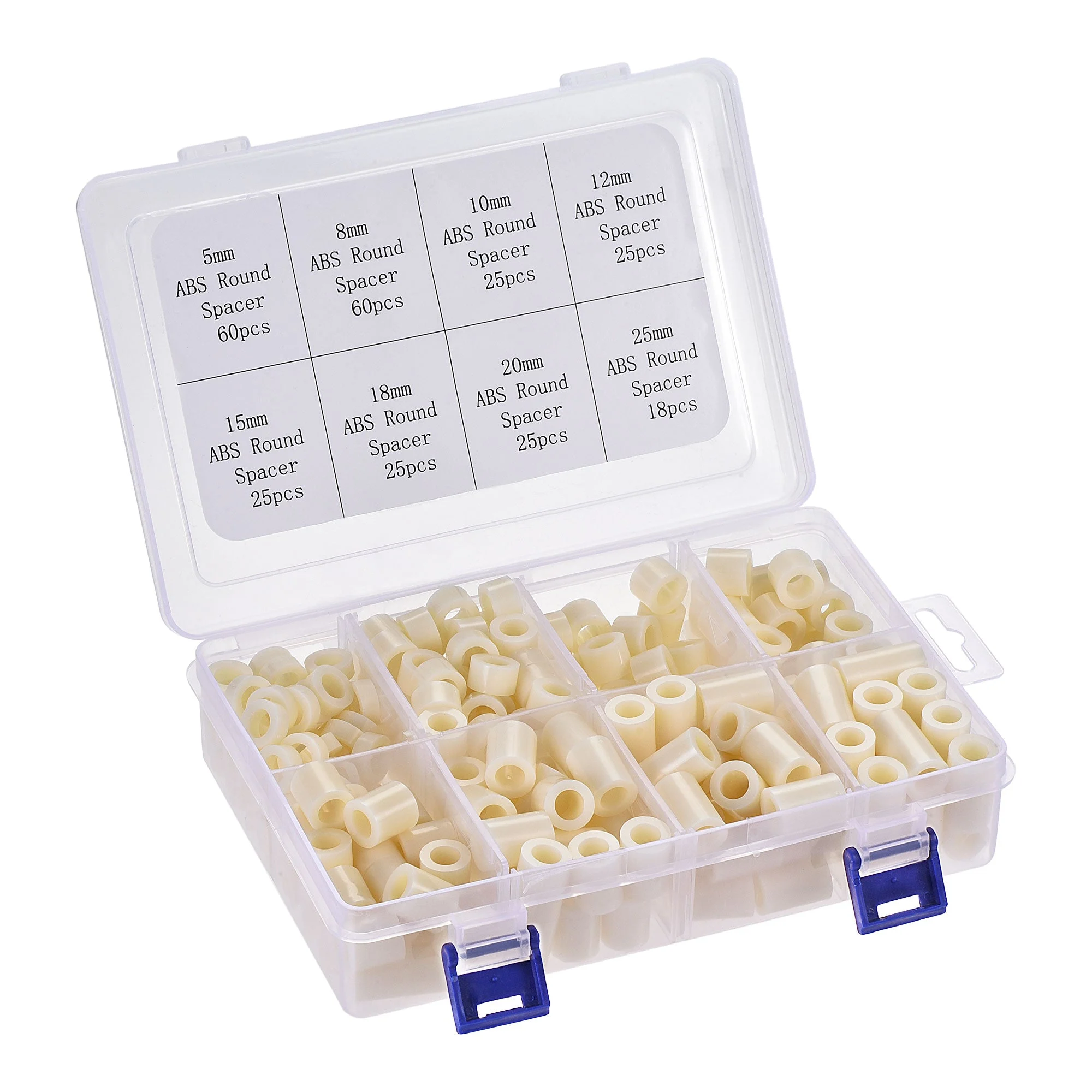 ABS Round Spacer Assortment Kit ID 8.2mm OD 14mm, 8 Sizes Standoff, 263pcs