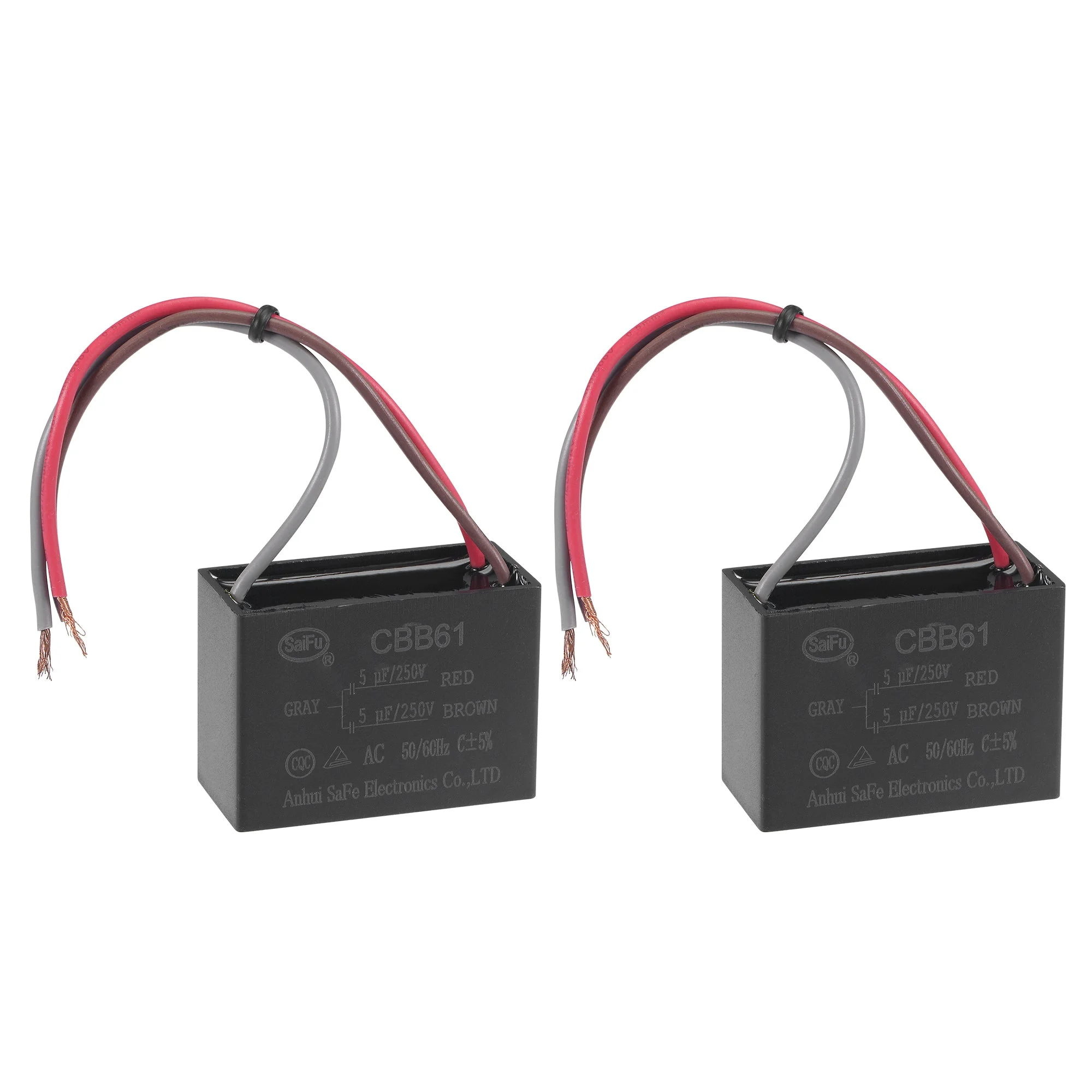 Ceiling Fan Capacitor CBB61 5/5uF 250V AC 3 Wires Metallized Polypropylene Film Capacitor 48x34x22mm for Electric Fan Pump Motor Generator 2Pcs