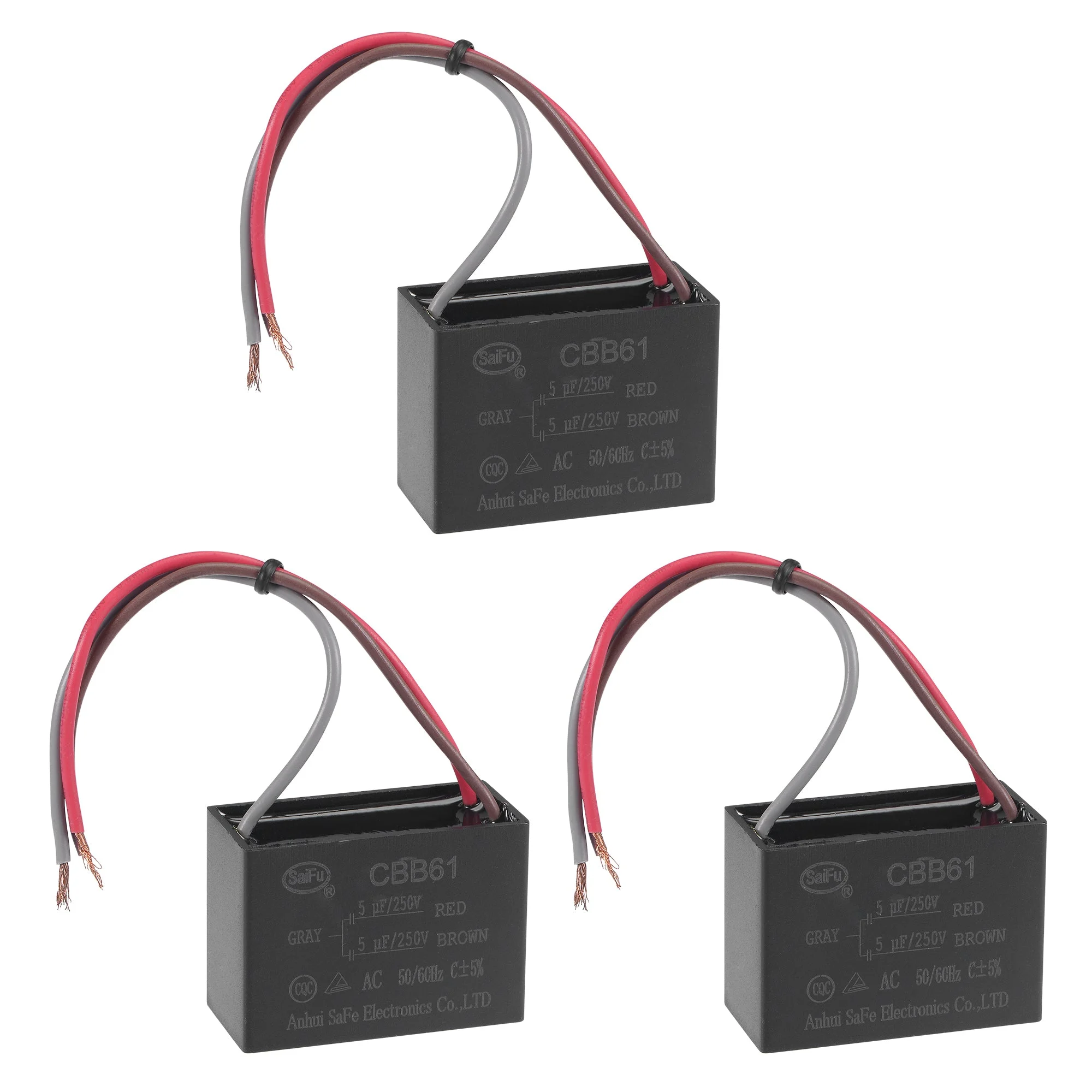 Ceiling Fan Capacitor CBB61 5/5uF 250V AC 3 Wires Metallized Polypropylene Film Capacitor 48x34x22mm for Electric Fan Pump Motor Generator 3Pcs