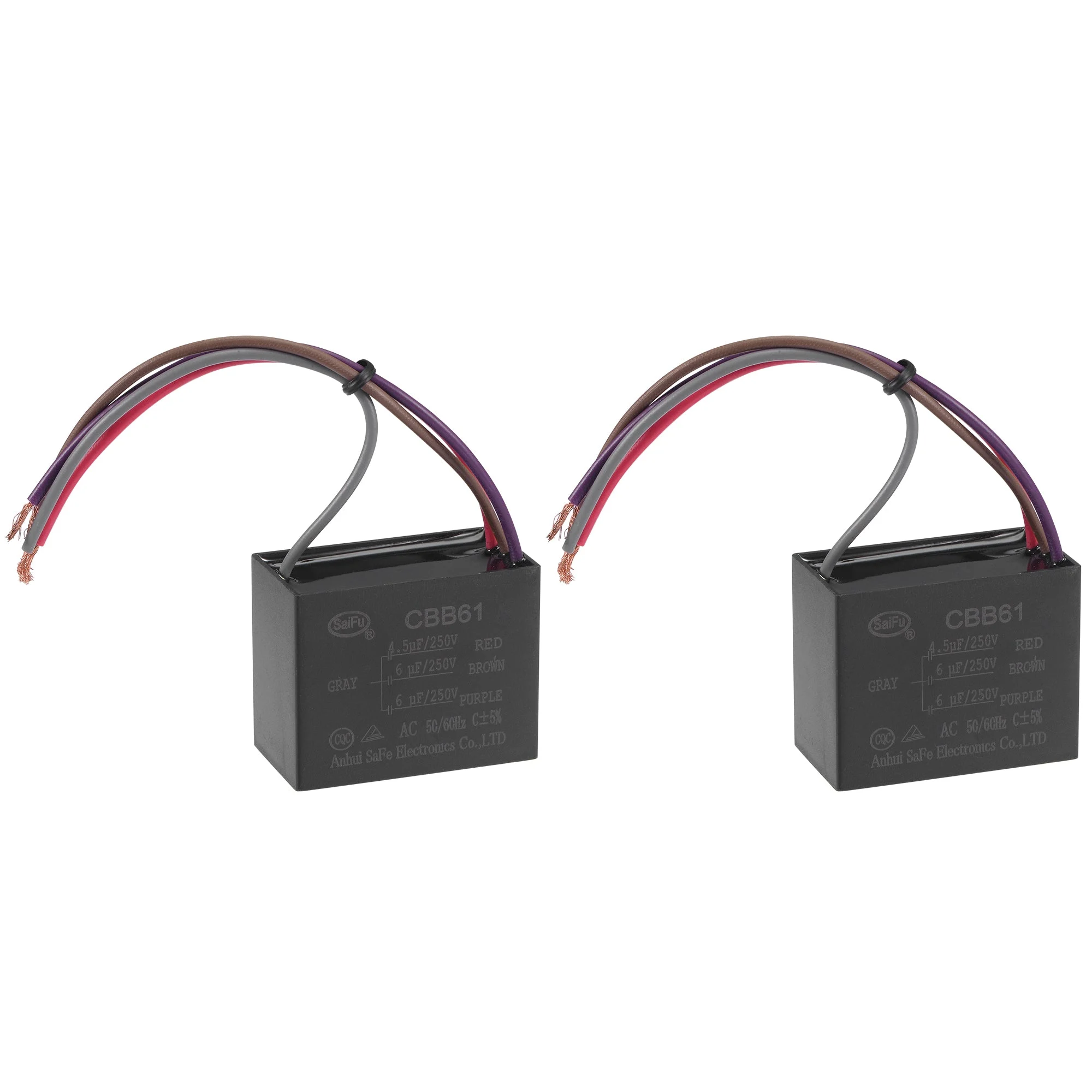 Ceiling Fan Capacitor CBB61 4.5/6/6uF 250V AC 4 Wires Metallized Polypropylene Film Capacitor 48x38x26mm for Electric Fan Pump Motor Generator 2Pcs