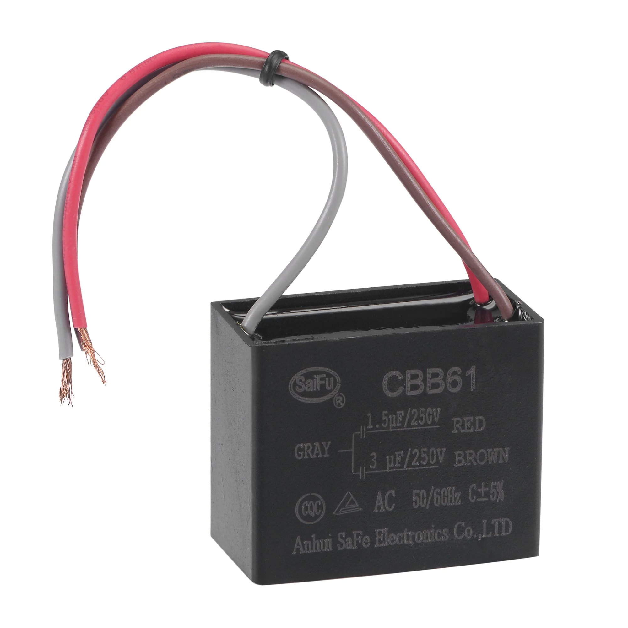 Ceiling Fan Capacitor CBB61 1.5/3uF 250V AC 3 Wires Metallized Polypropylene Film Capacitor 38x31x22mm for Electric Fan Pump Motor Generator