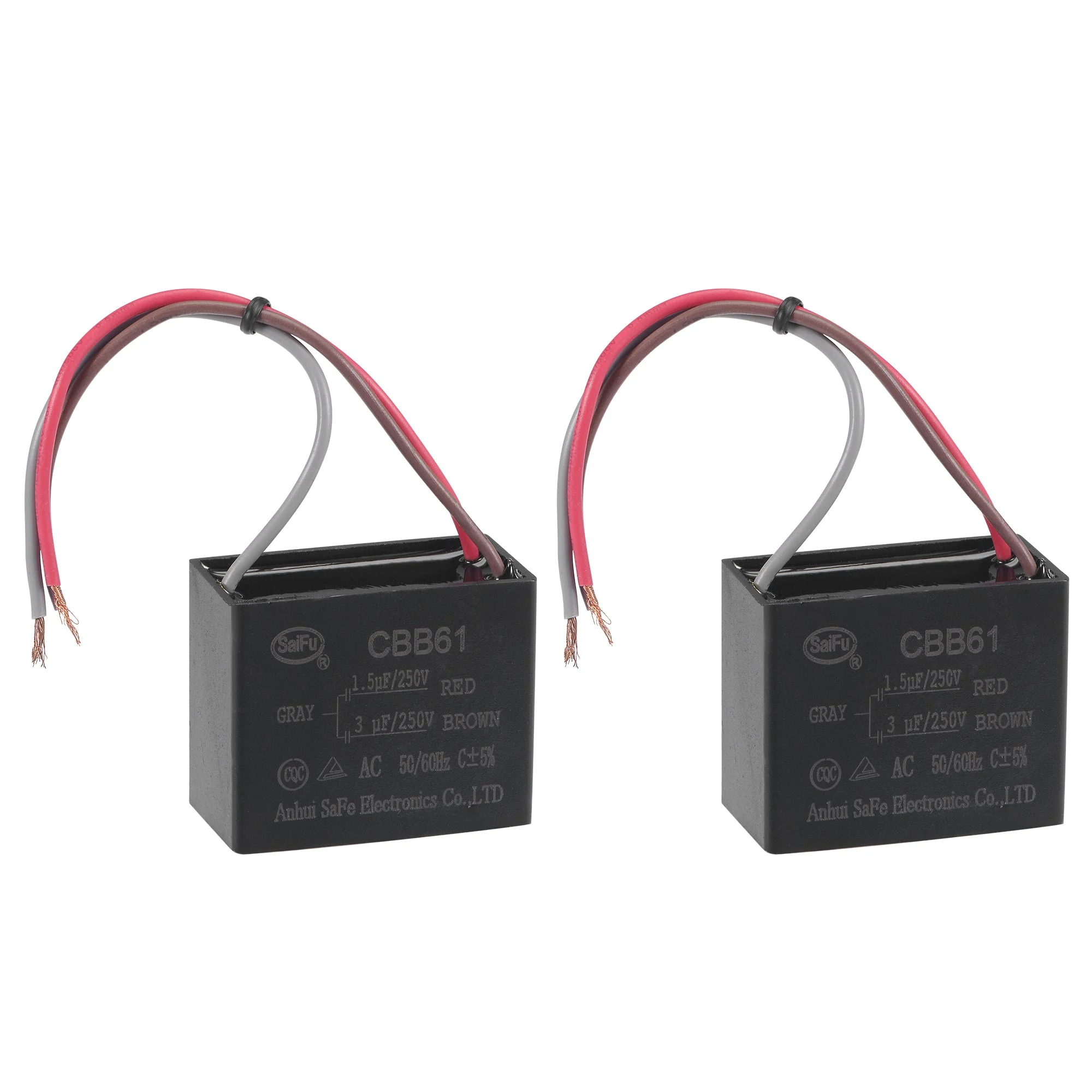 Ceiling Fan Capacitor CBB61 1.5/3uF 250V AC 3 Wires Metallized Polypropylene Film Capacitor 38x31x22mm for Electric Fan Pump Motor Generator 2Pcs