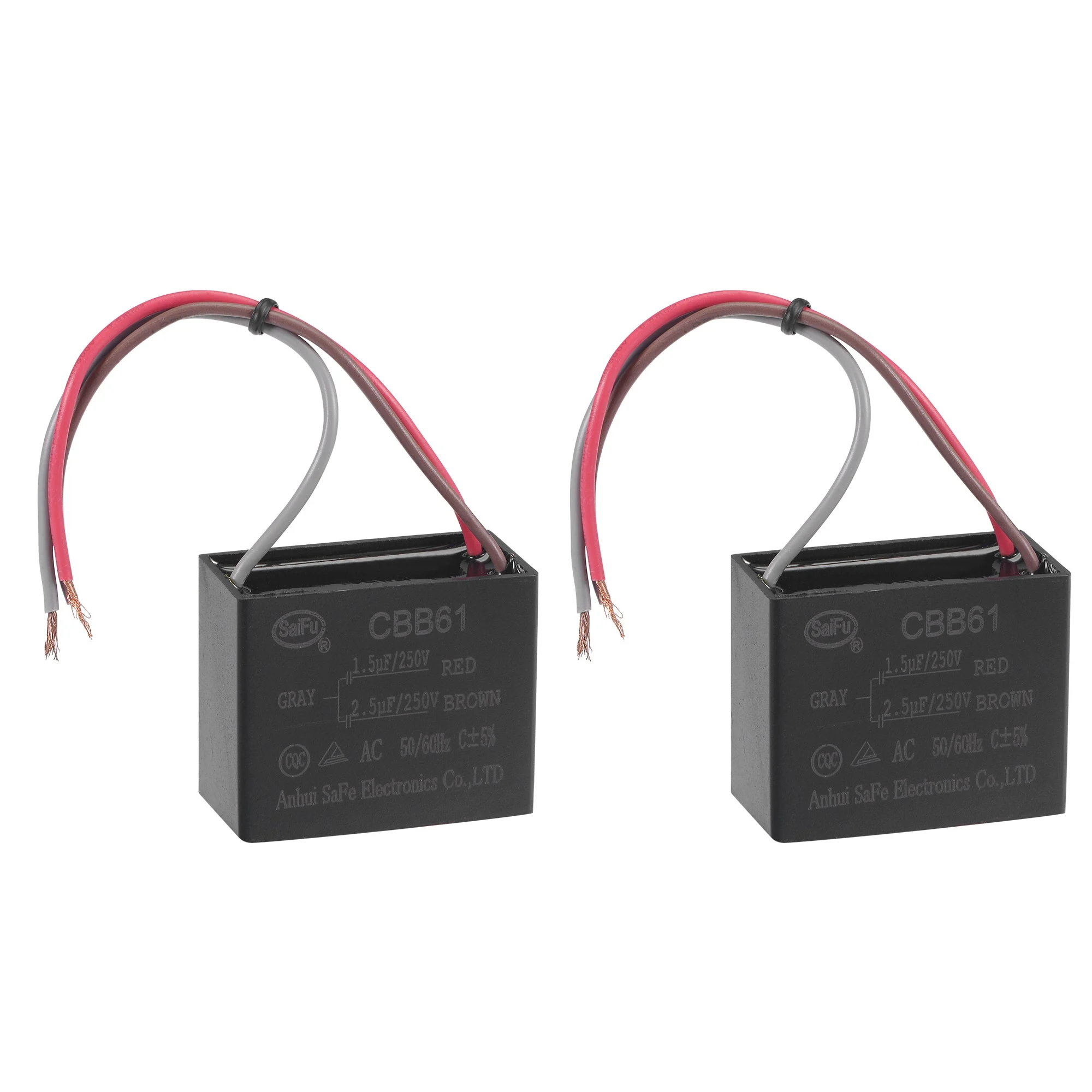Ceiling Fan Capacitor CBB61 1.5/2.5uF 250V AC 3 Wires Metallized Polypropylene Film Capacitor 38x31x22mm for Electric Fan Pump Motor Generator 2Pcs