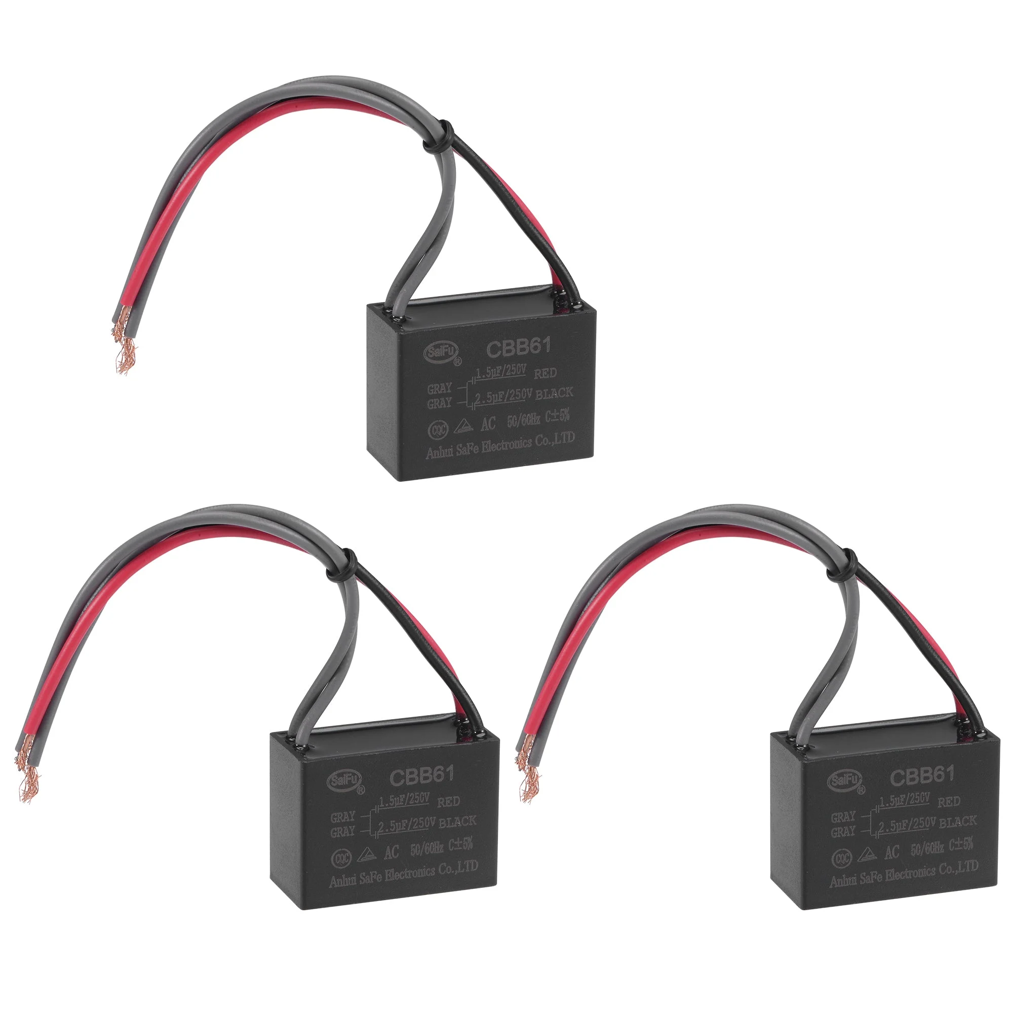 Ceiling Fan Capacitor CBB61 1.5/2.5uF 250V AC 4 Wires Metallized Polypropylene Film Capacitor 38x28x18mm for Electric Fan Pump Motor Generator 3Pcs