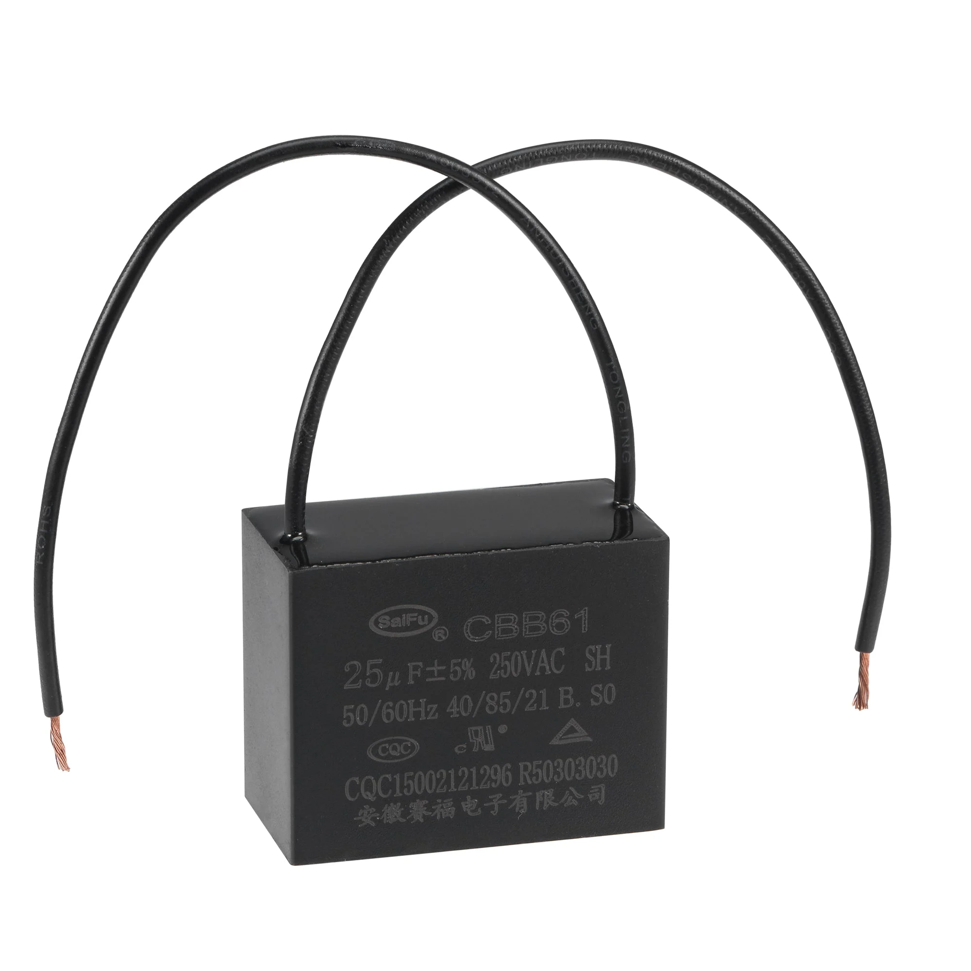 Ceiling Fan Capacitor CBB61 25uF 250V AC 2 Wires Metallized Polypropylene Film