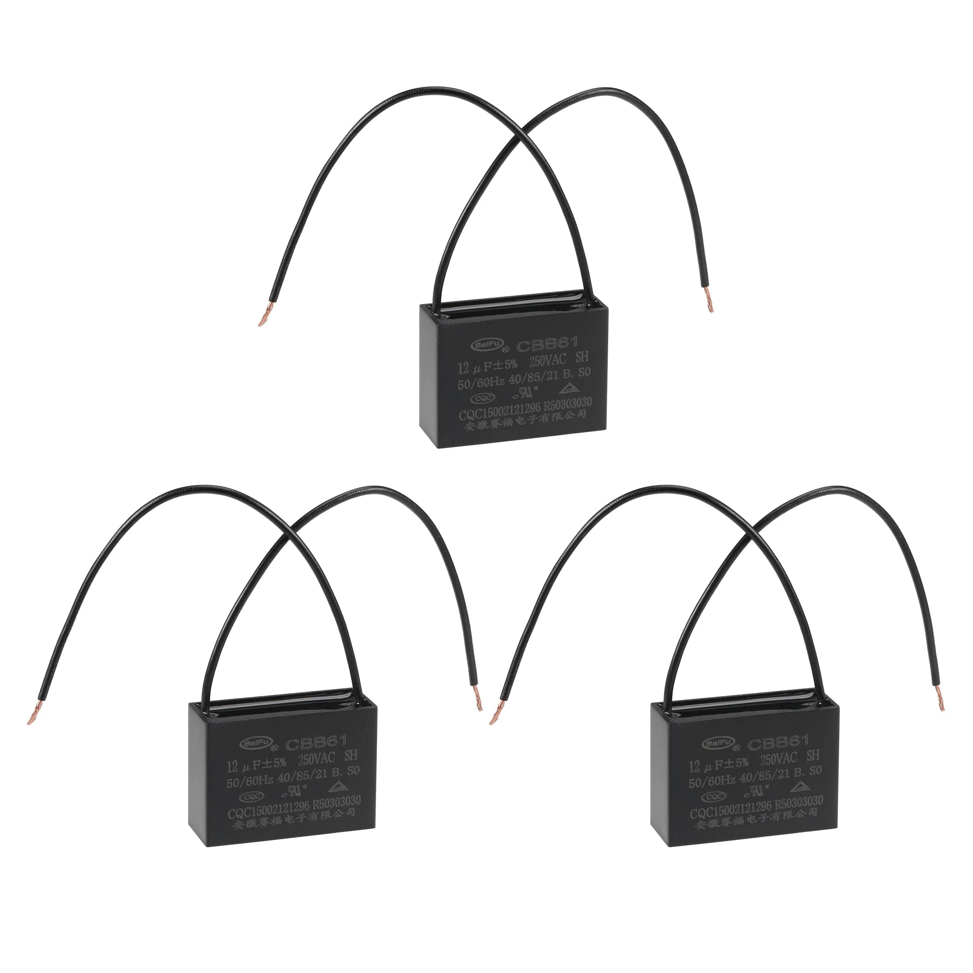 Metallized Film Ceiling Fan Capacitor CBB61 12uF 250V AC 2 Wires 3Pcs