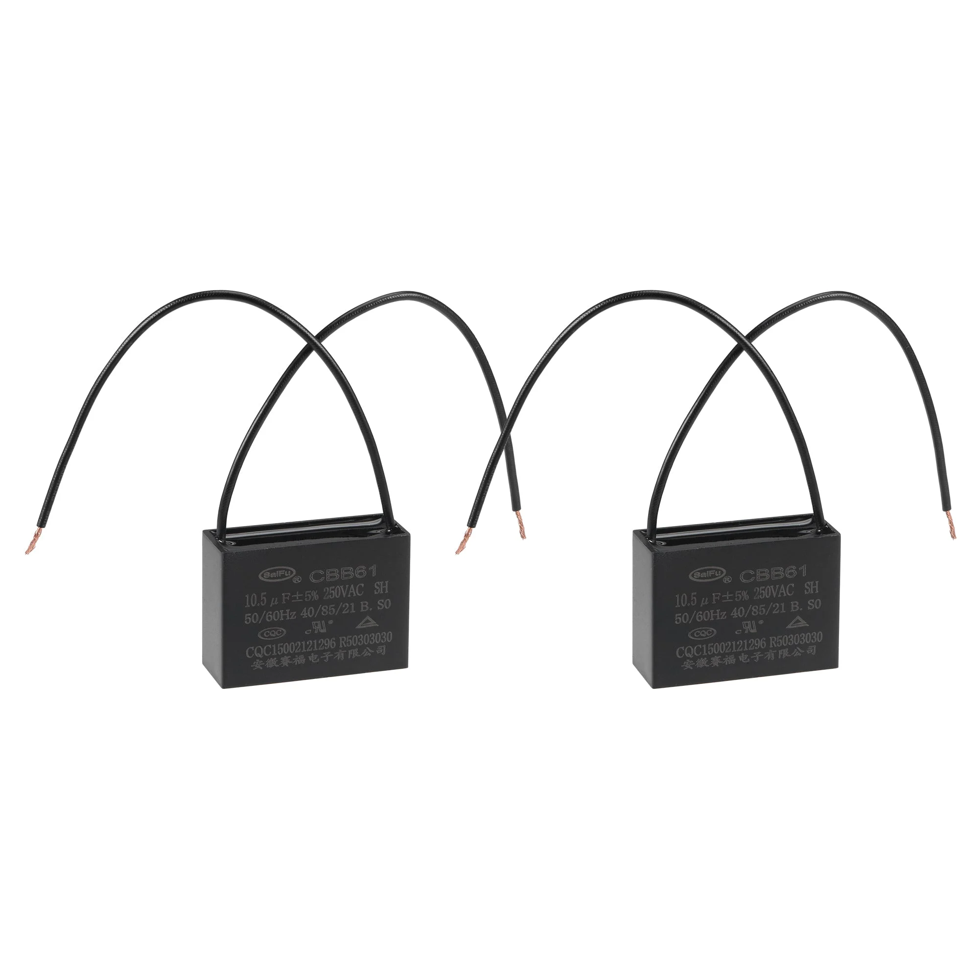 Ceiling Fan Capacitor CBB61 10.5uF 250V AC 2 Wires Metallized Polypropylene Film Capacitor 47x34x18mm for Electric Fan Pump Motor Generator 2Pcs