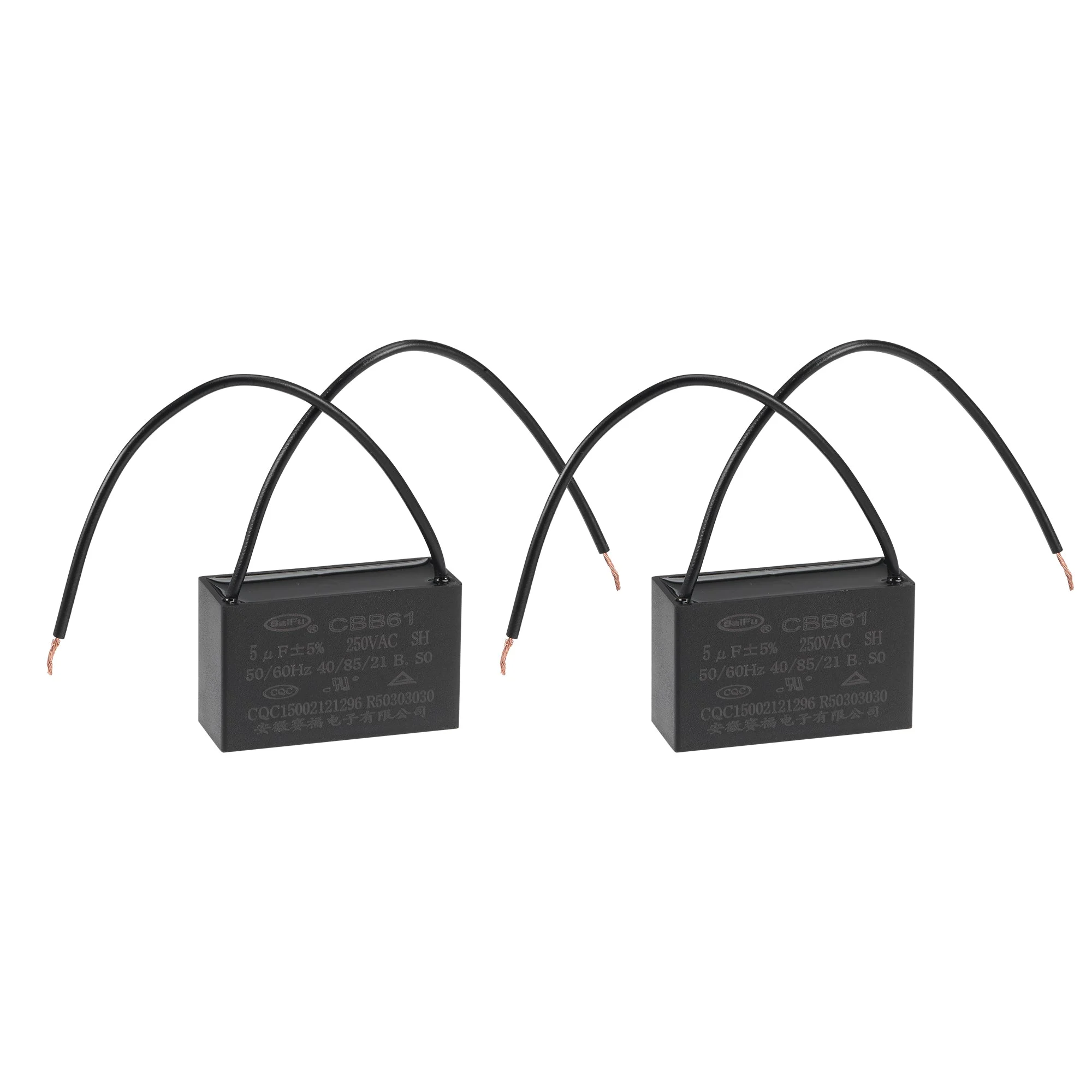 Ceiling Fan Capacitor CBB61 5uF 250V AC 2 Wires Metallized Polypropylene Film Capacitor 47x29x18mm for Electric Fan Pump Motor Generator 2Pcs