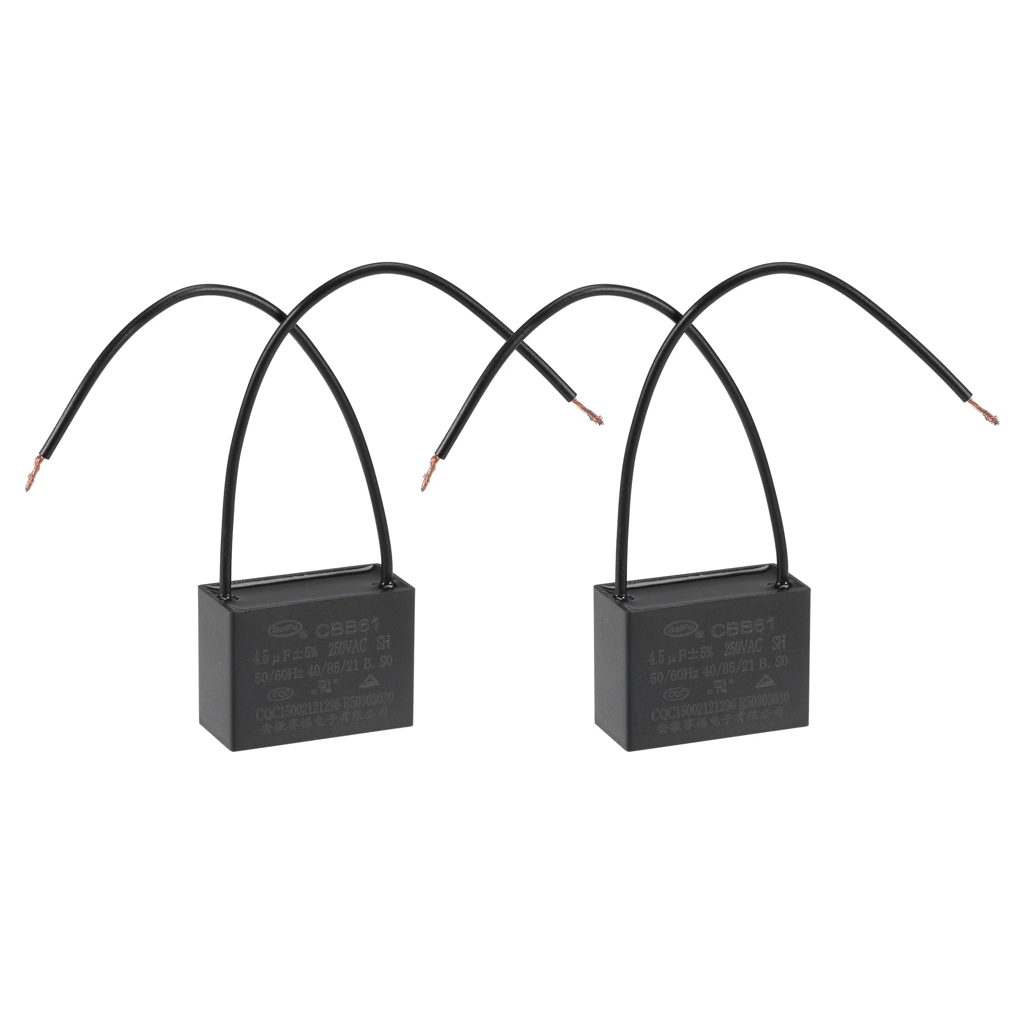 Ceiling Fan Capacitor CBB61 4.5uF 250V AC 2 Wires Metallized Polypropylene Film Capacitor 38x29x18mm for Electric Fan Pump Motor Generator 2Pcs