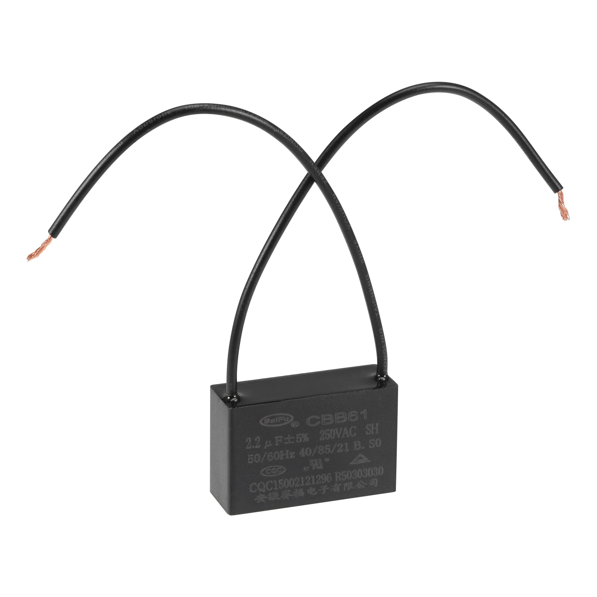 Ceiling Fan Capacitor CBB61 2.2uF 250V AC 2 Wires Metallized Polypropylene Film Capacitor 37x24x13mm for Electric Fan Pump Motor Generator