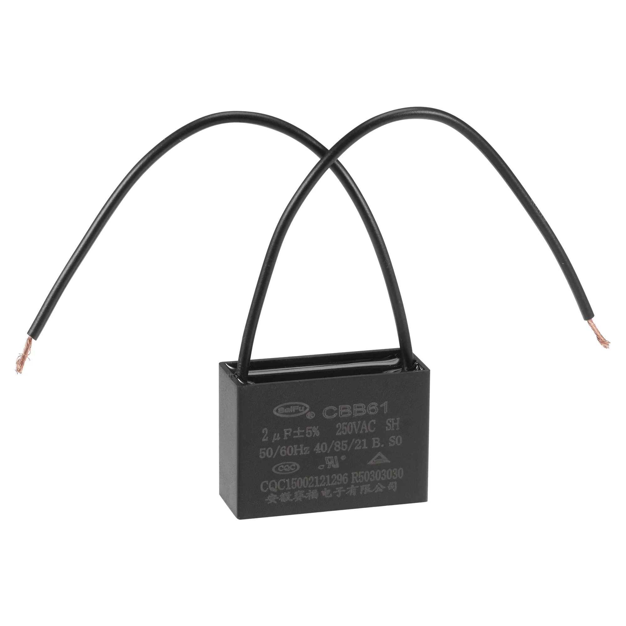 Ceiling Fan Capacitor CBB61 2uF 250V AC 2 Wires Metallized Polypropylene Film Capacitor 37x26x15mm for Electric Fan Pump Motor Generator
