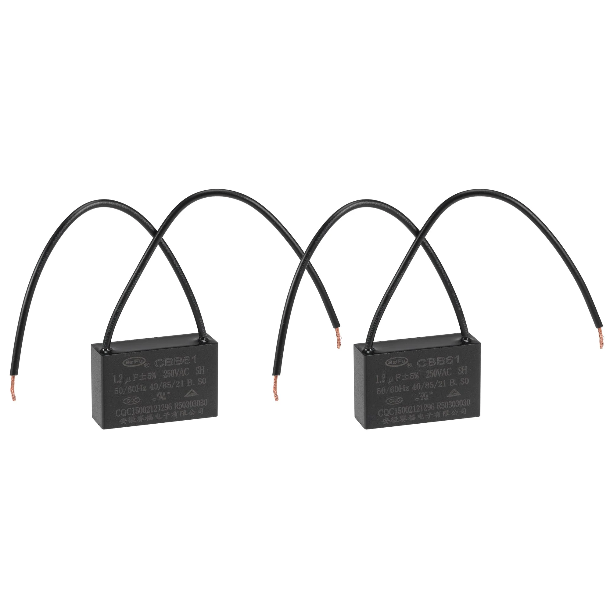 Ceiling Fan Capacitor CBB61 1.2uF 250V AC 2 Wires Metallized Polypropylene Film Capacitor 36x23x12mm for Electric Fan Pump Motor Generator 2Pcs