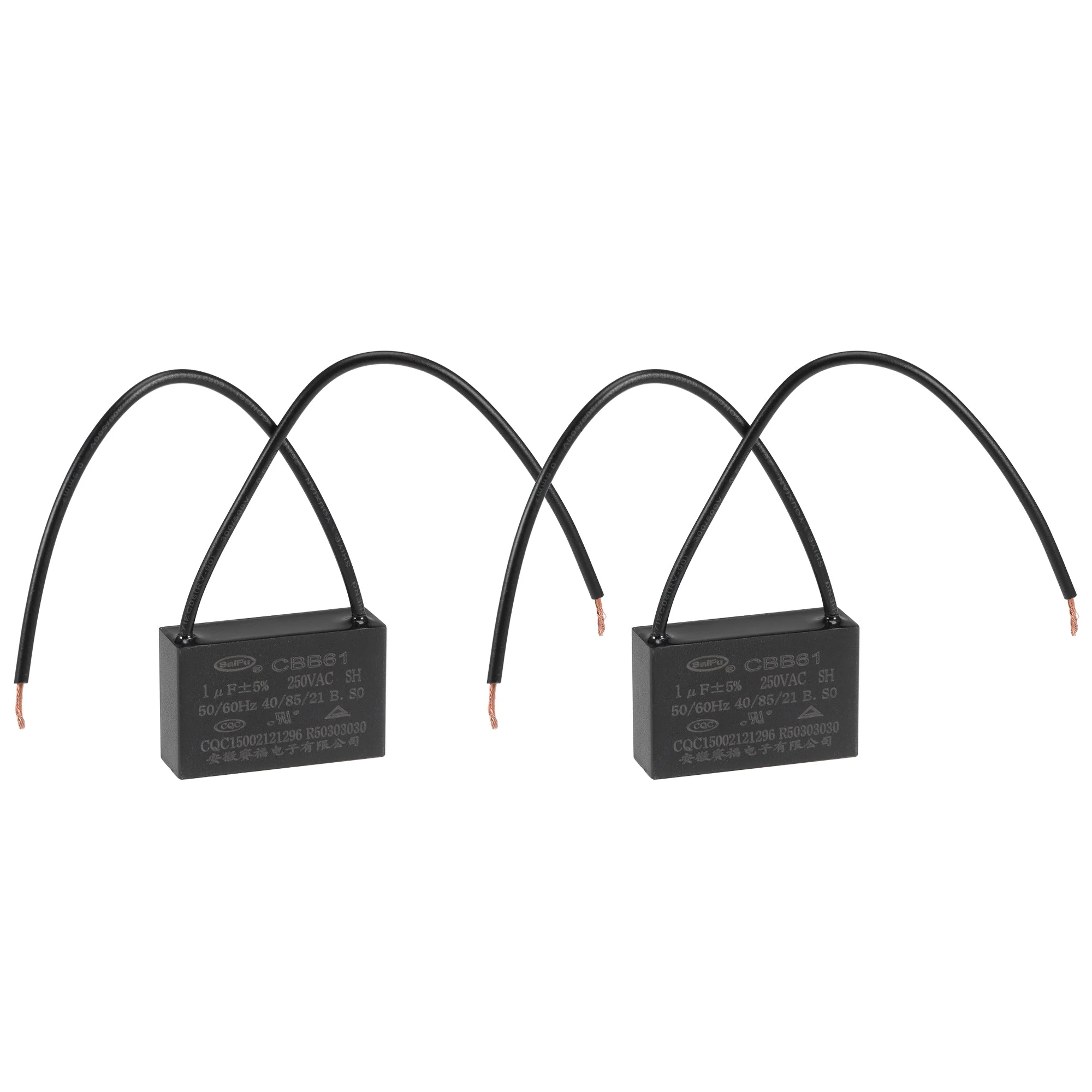 Ceiling Fan Capacitor CBB61 1uF 250V AC 2 Wires Metallized Polypropylene Film Capacitor 36x23x12mm for Electric Fan Pump Motor Generator 2Pcs