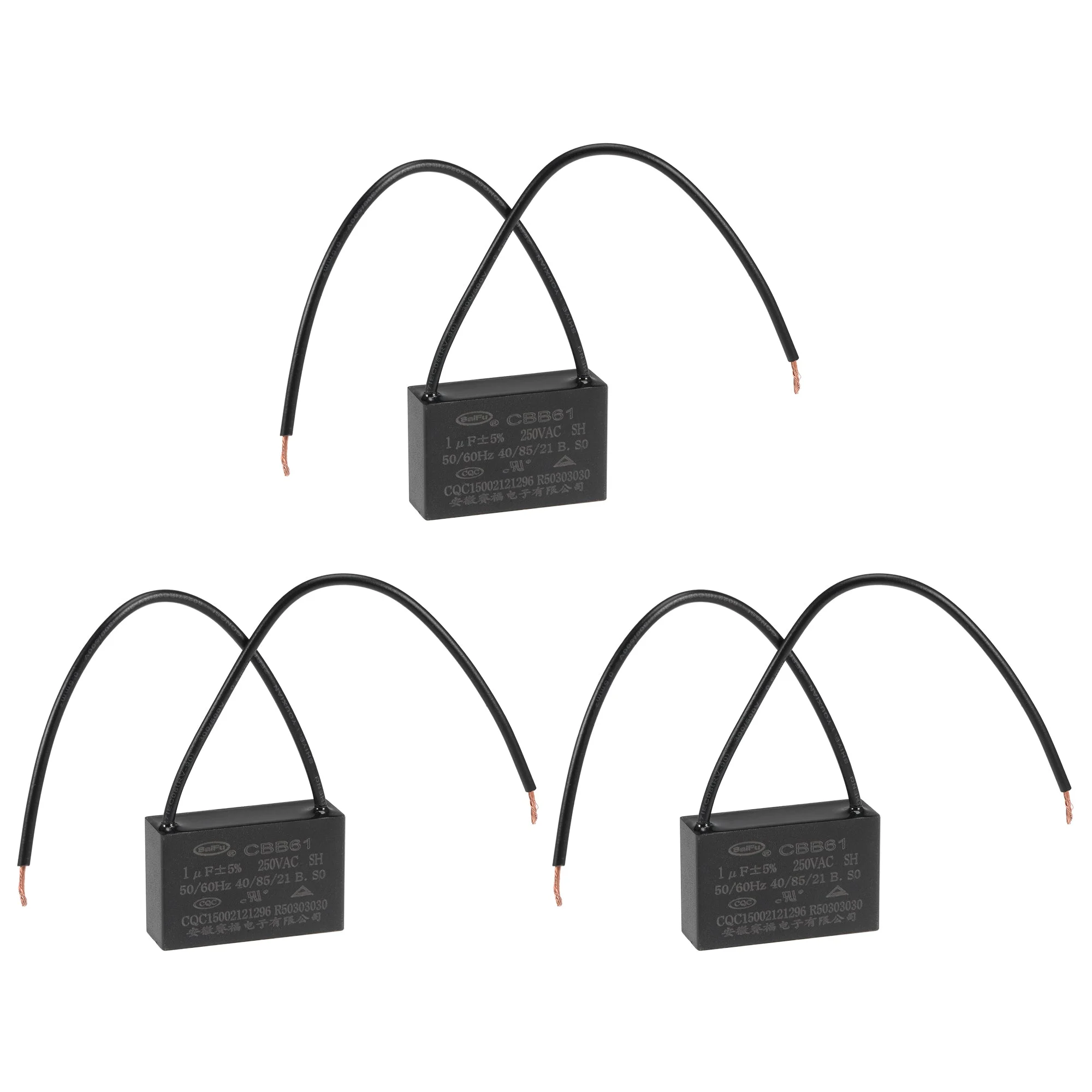 Ceiling Fan Capacitor CBB61 1uF 250V AC 2 Wires Metallized Polypropylene Film Capacitor 36x23x12mm for Electric Fan Pump Motor Generator 3Pcs