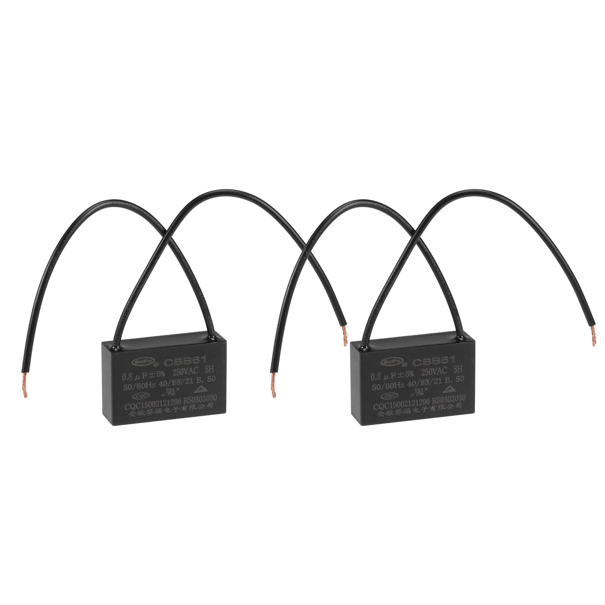 Ceiling Fan Capacitor CBB61 0.8uF 250V AC 2 Wires Metallized Polypropylene Film Capacitor 36x23x12mm for Electric Fan Pump Motor Generator 2Pcs
