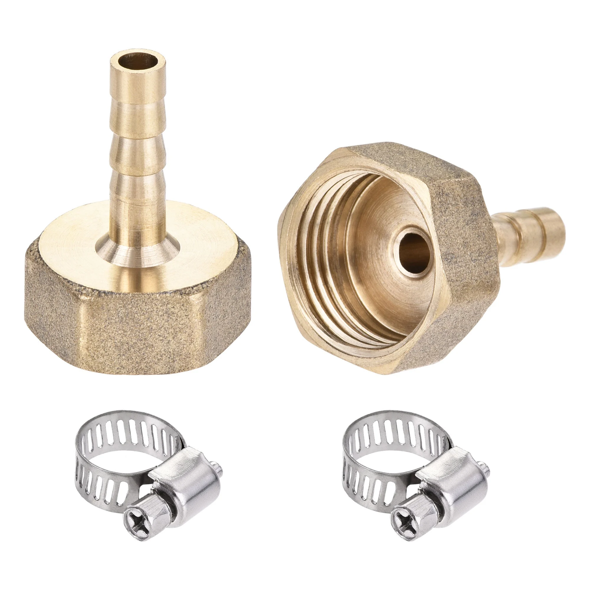 Brass Barb Hose Fitting Connector Adapter 6mm Barbed x G3/8 Female Pipe with 6-12mm Hose Clamp 2Set