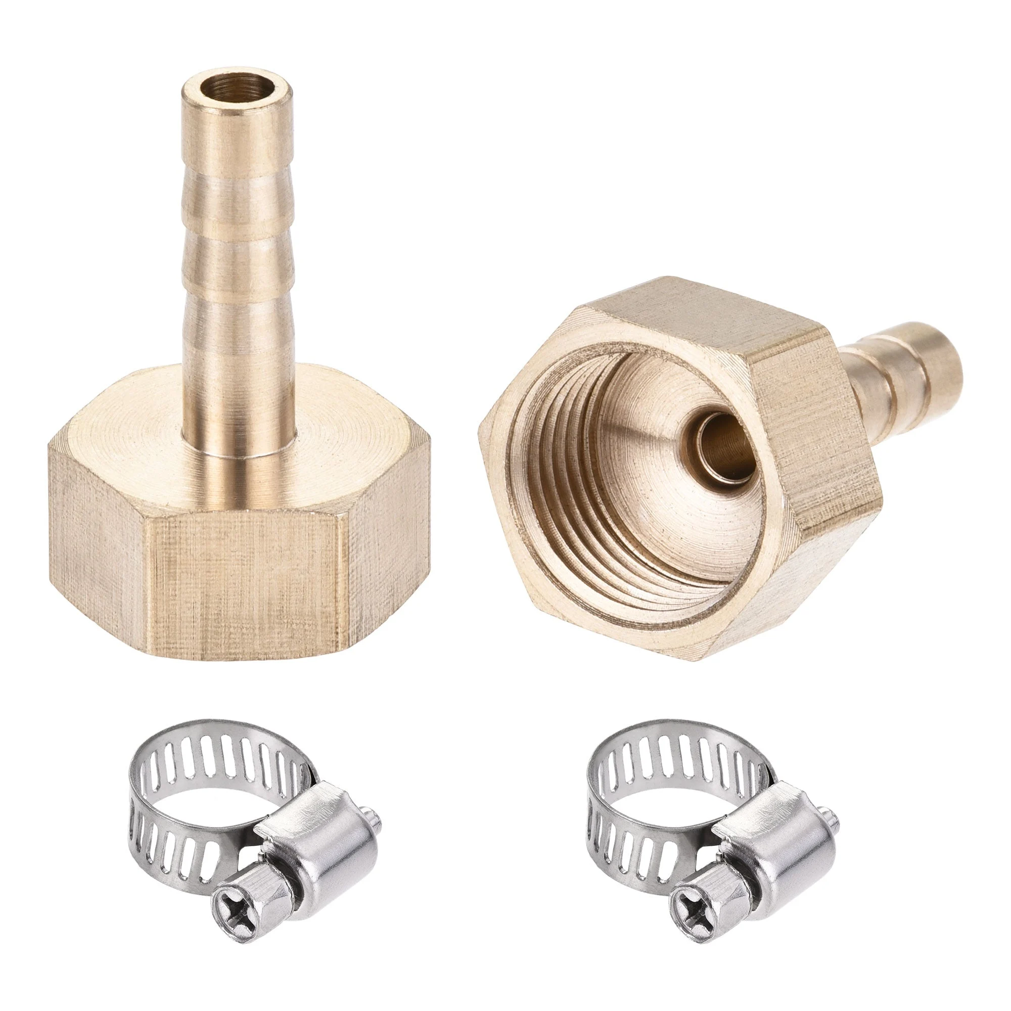 Brass Barb Hose Fitting Connector Adapter 6mm Barbed x G1/2 Female Pipe with 6-12mm Hose Clamp 2Set