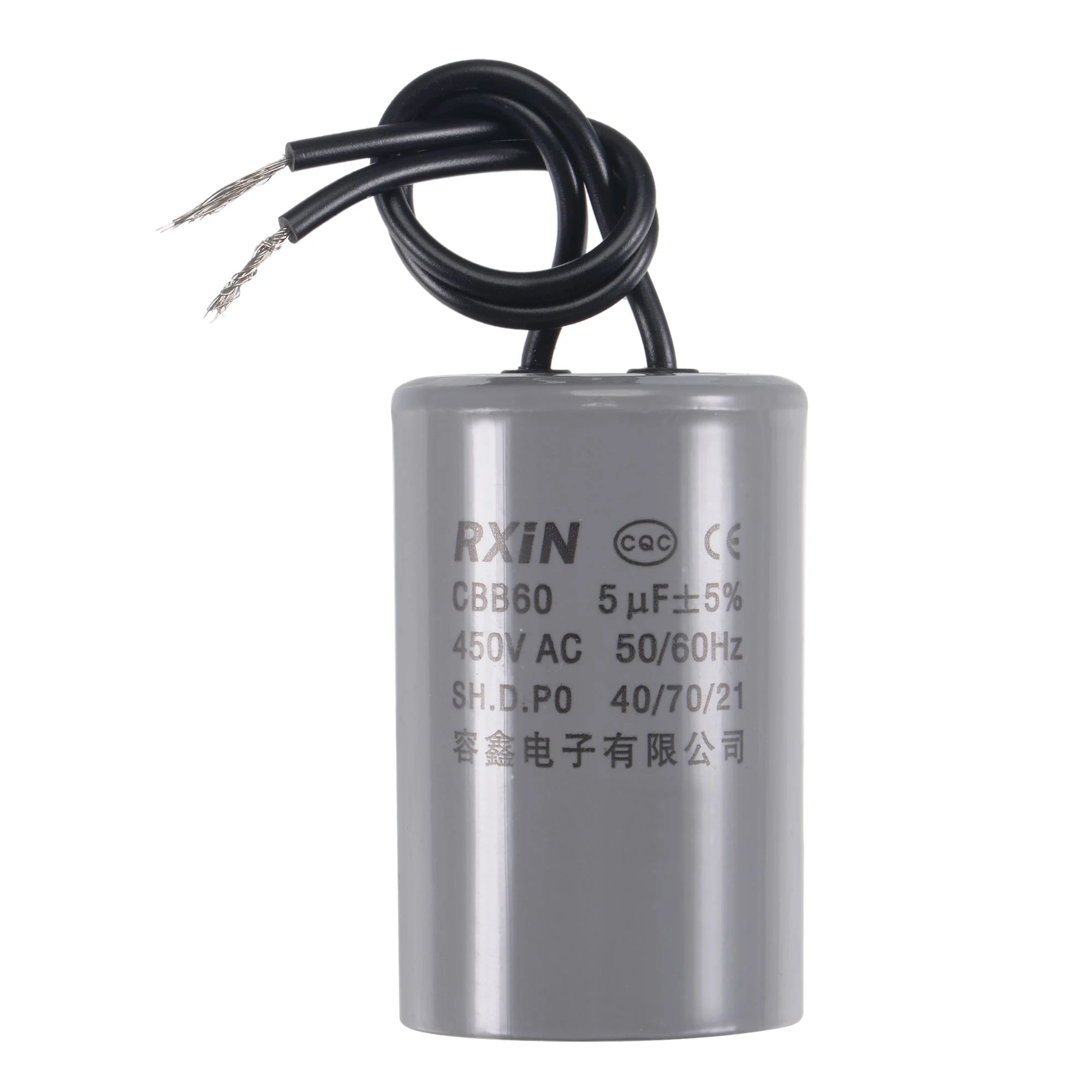 CBB60 Run Capacitor 5uF 450V AC 2 Wires 54x34mm for Compressor Pump Motor