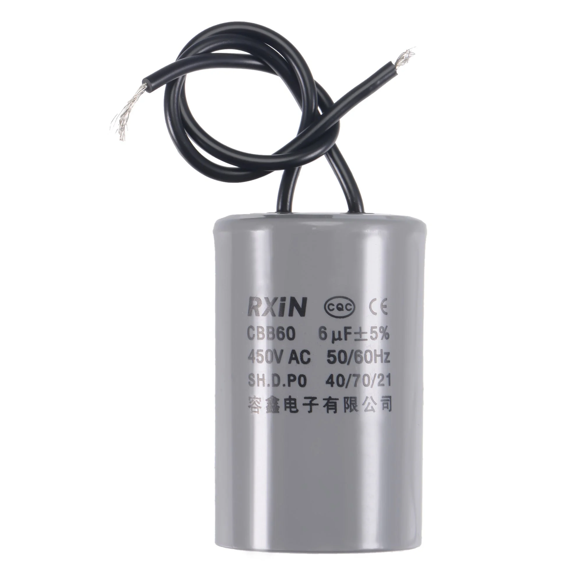 CBB60 Run Capacitor 6uF 450V AC 2 Wires 50/60Hz Cylinder 54x34mm