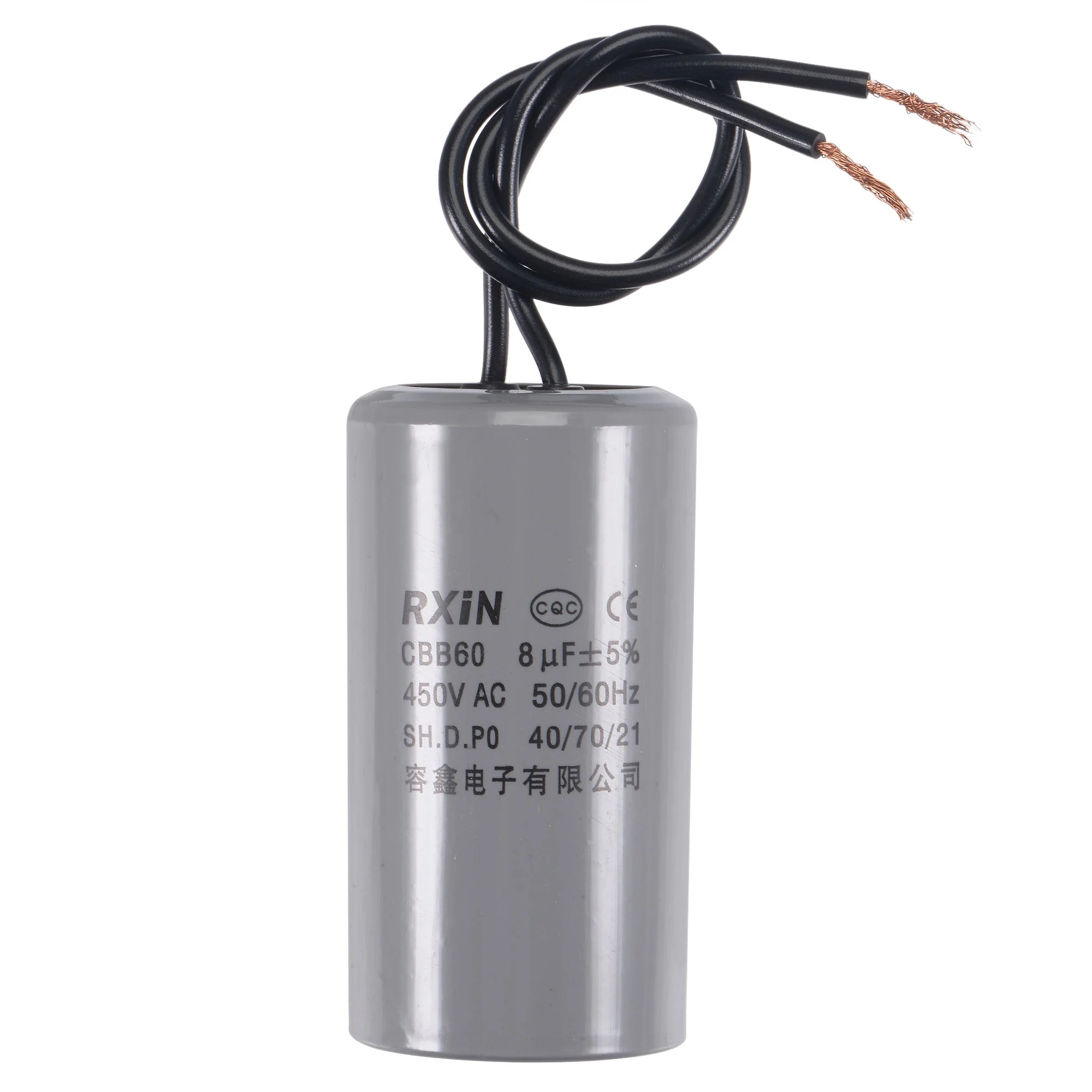 CBB60 Run Capacitor 8uF 450V AC 2 Wires 50/60Hz Cylinder 66x35mm