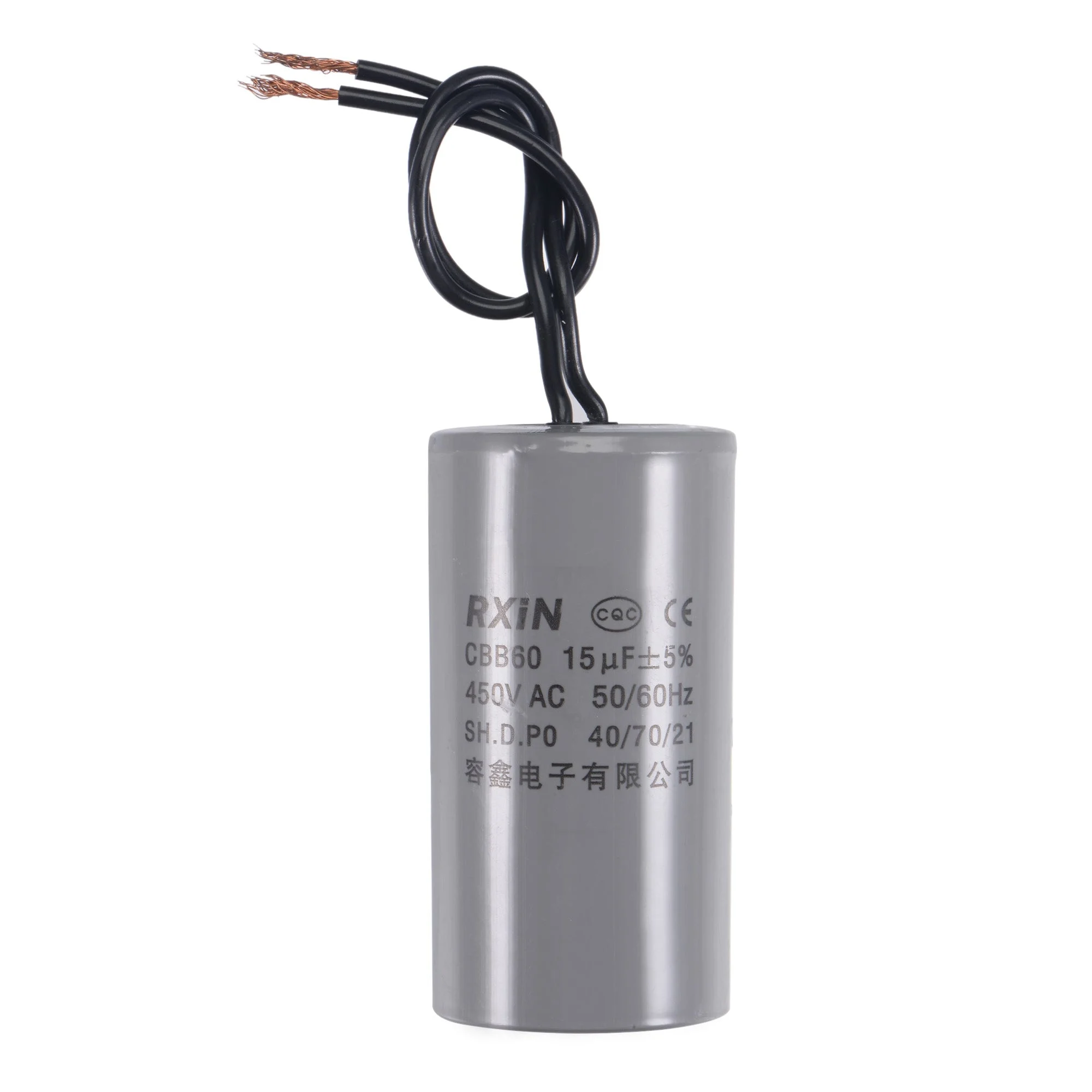 CBB60 Run Capacitor 15uF 450V AC 2 Wires 74x38mm for Compressor Pump Motor