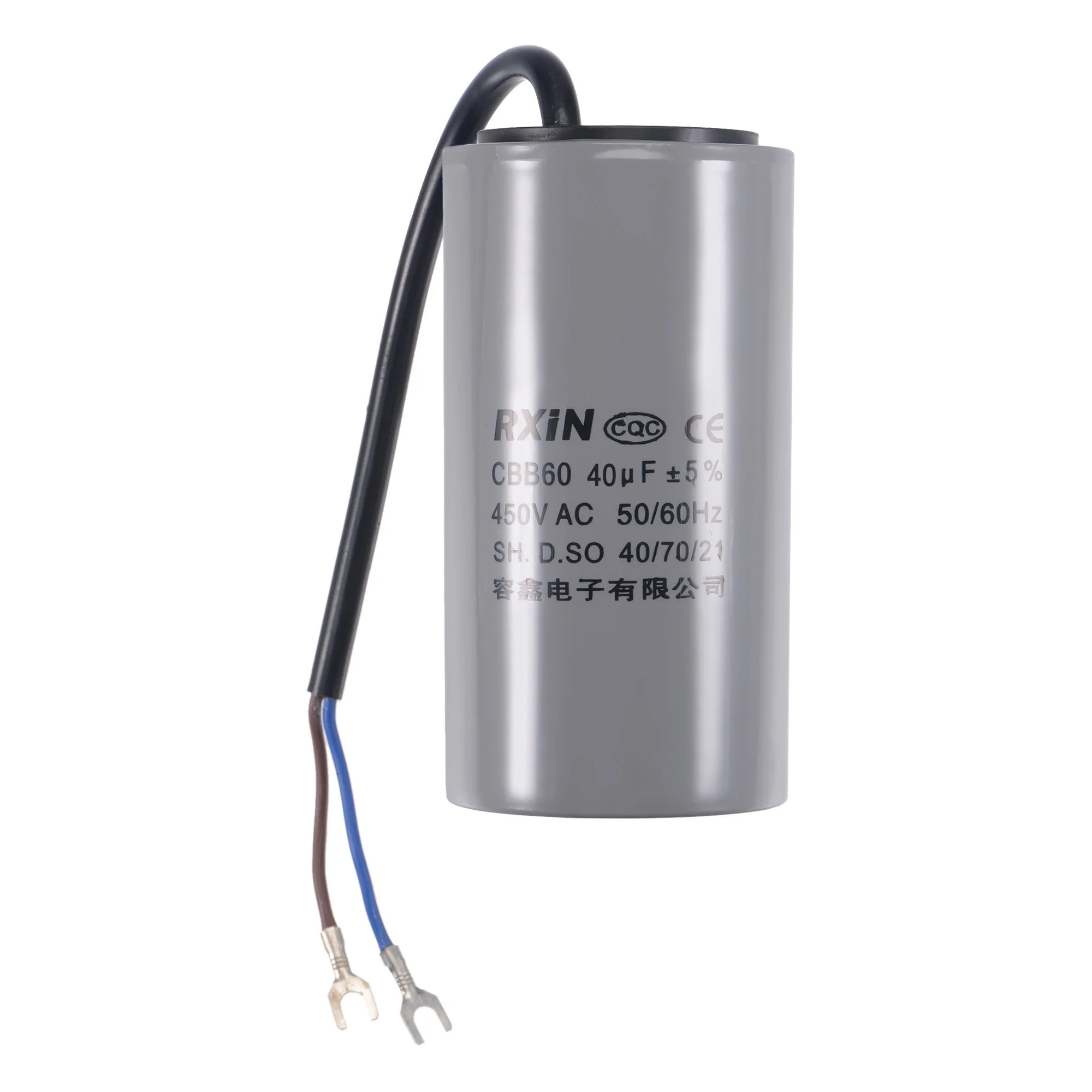 CBB60 Run Capacitor 40uF 450V AC 2 Wires 96x50mm with Terminal for Pump Motor