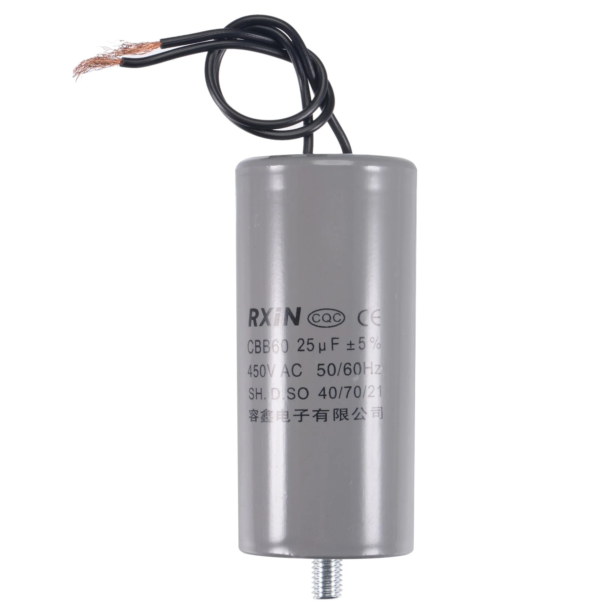 CBB60 Run Capacitor 25uF 450V AC 2 Wires 98x45mm w M8 Fixing Stud for Pump Motor