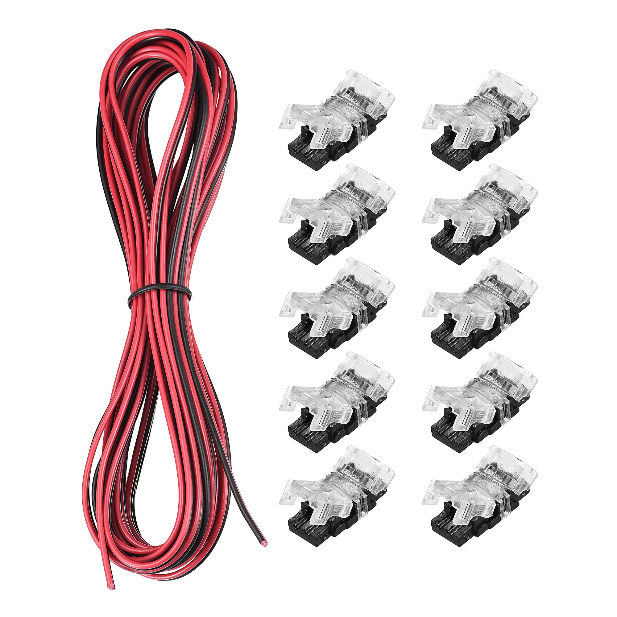 Uxcell LED Strip Connector for Non-Waterproof 2 Pin 10mm Wide Single Color Lights, Strip to Wire Quick Connection, 16.4ft Extension Cable