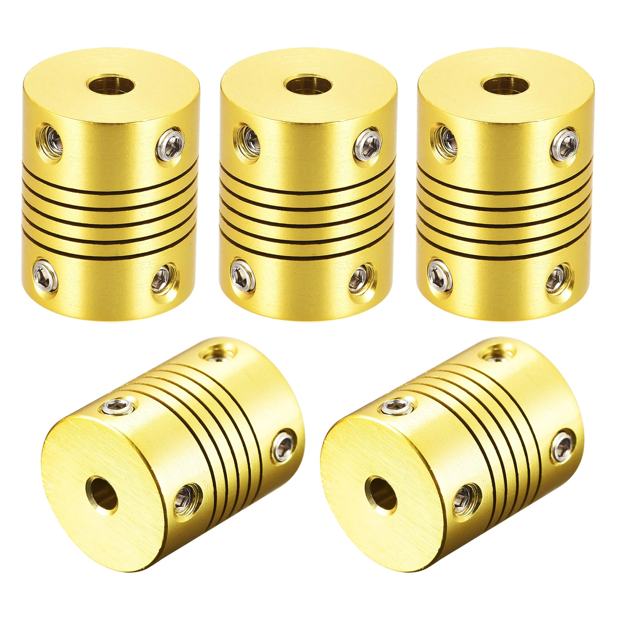 5 Pcs 5mm to 4mm Aluminum Alloy Shaft Coupling Flexible L25xD20 Golden Tone
